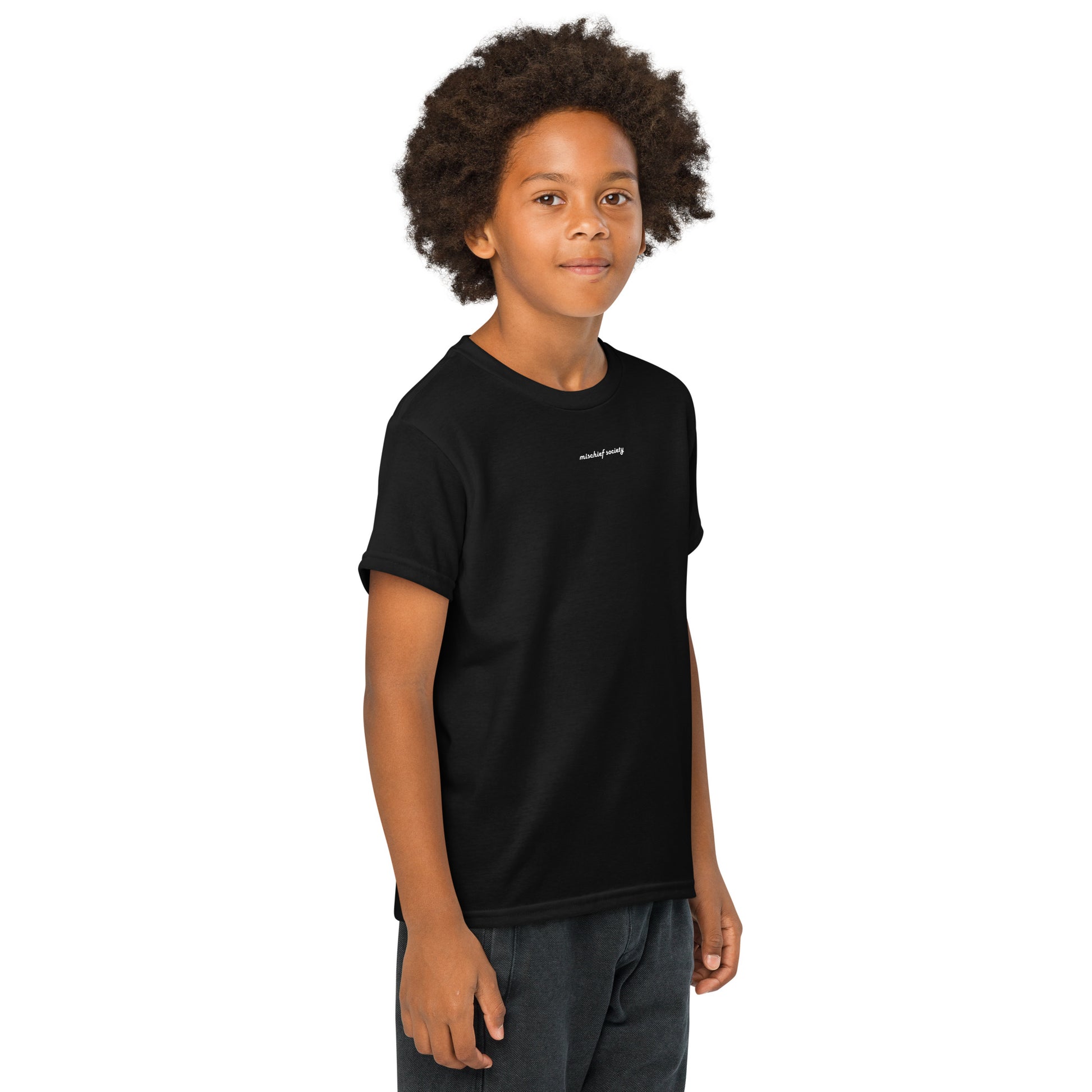 Mischief Society Pizza Ollie - Kid Black Shirt - Side Boy