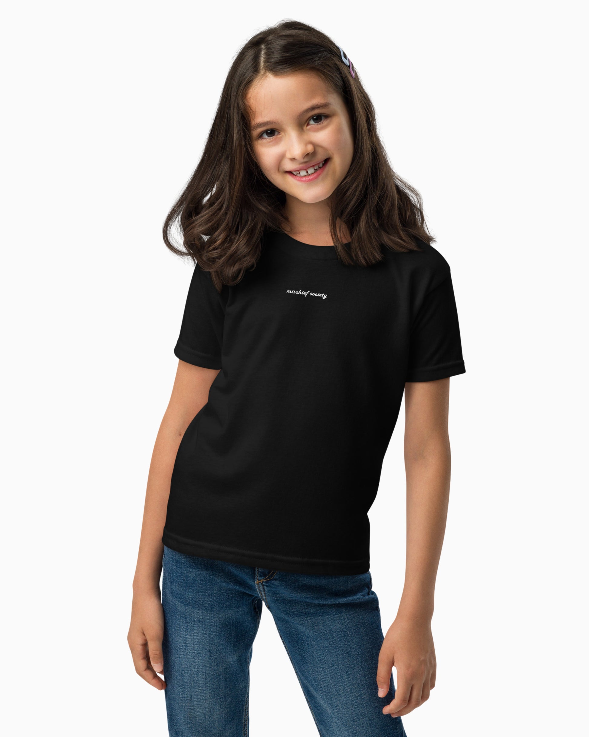 Mischief Society - Kid Black Shirt - Front girl
