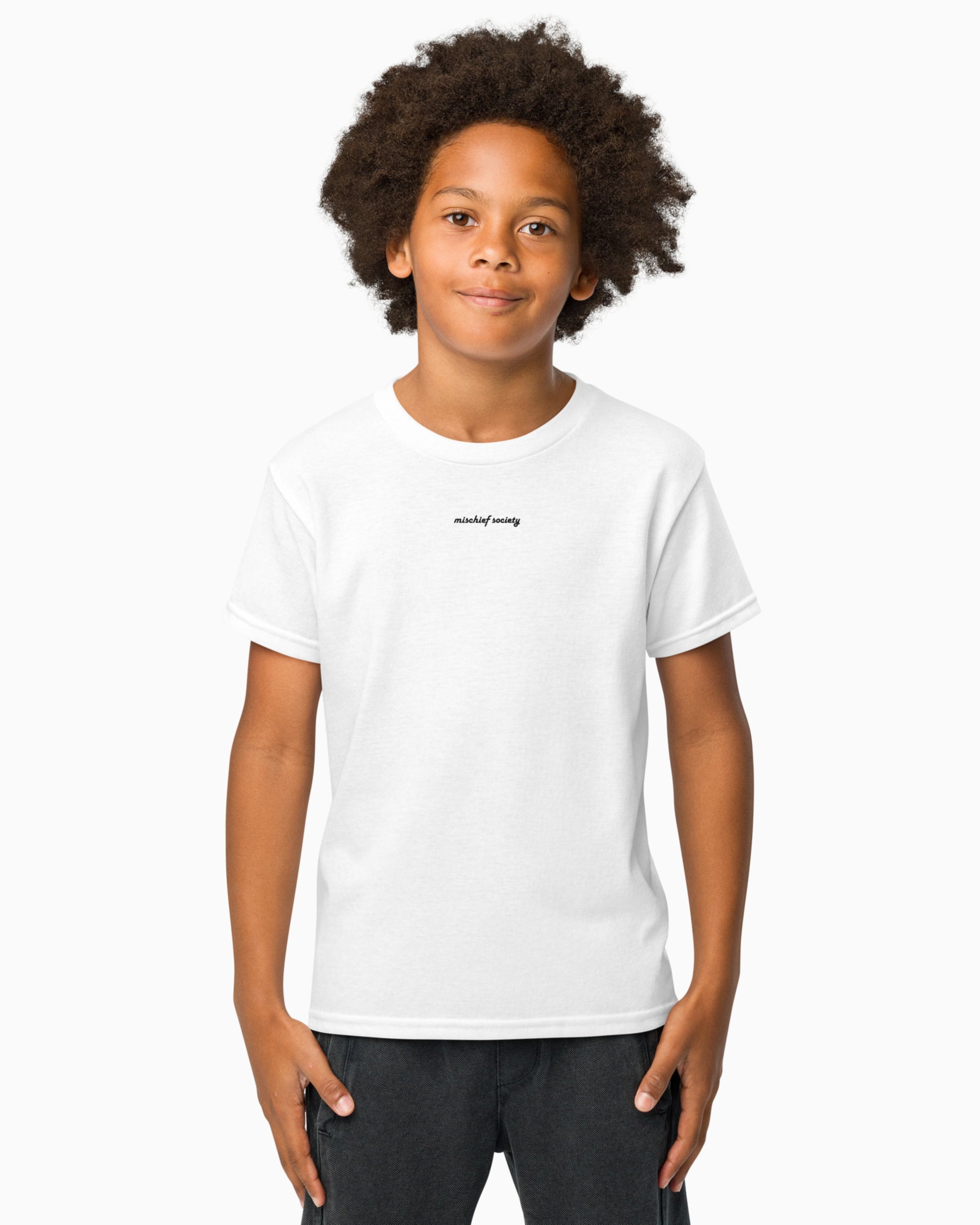 Mischief Society - Kid White Shirt - Front boy
