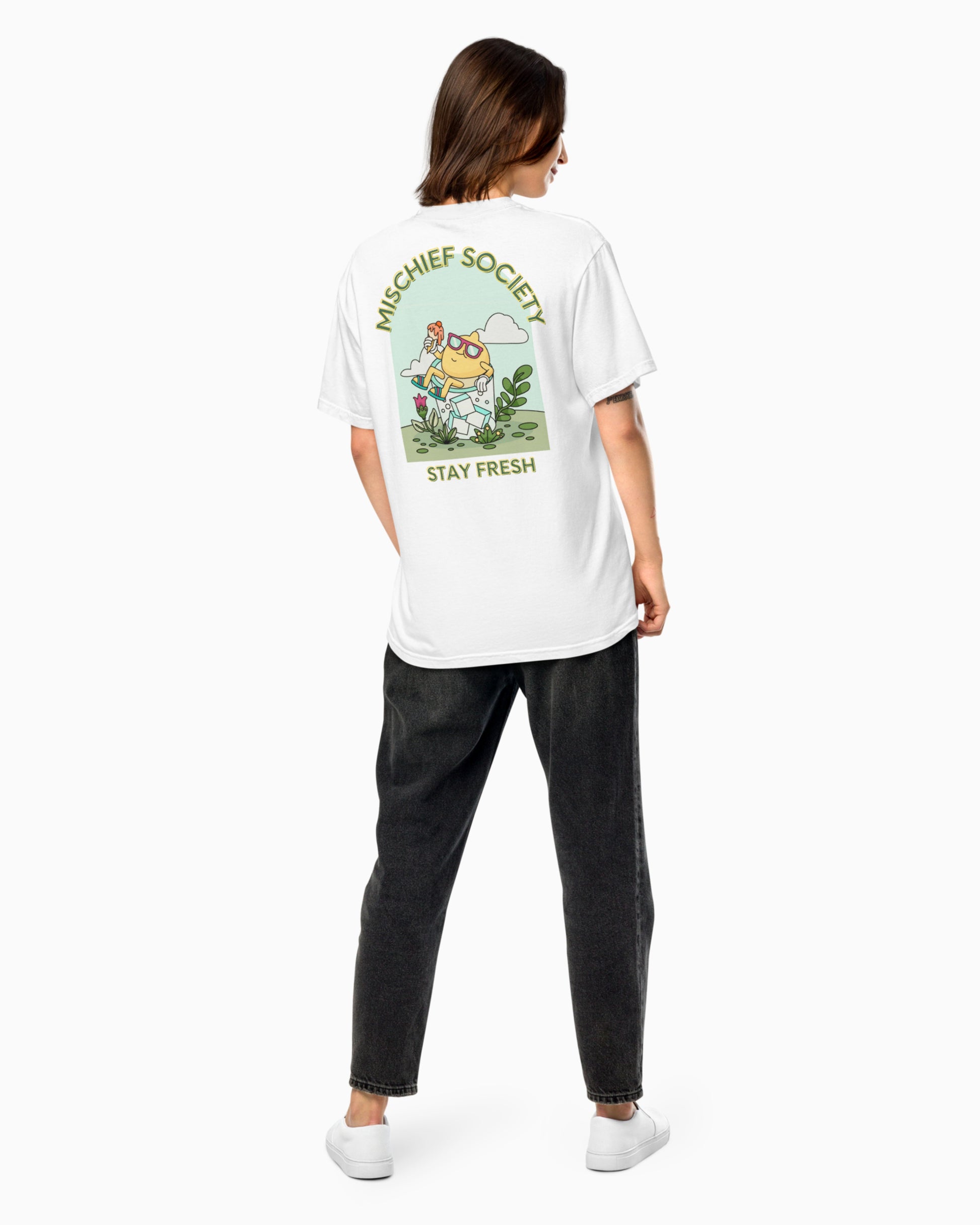 Mischief Society - Lemon Chillin White Shirt - Adult - Back Female Model