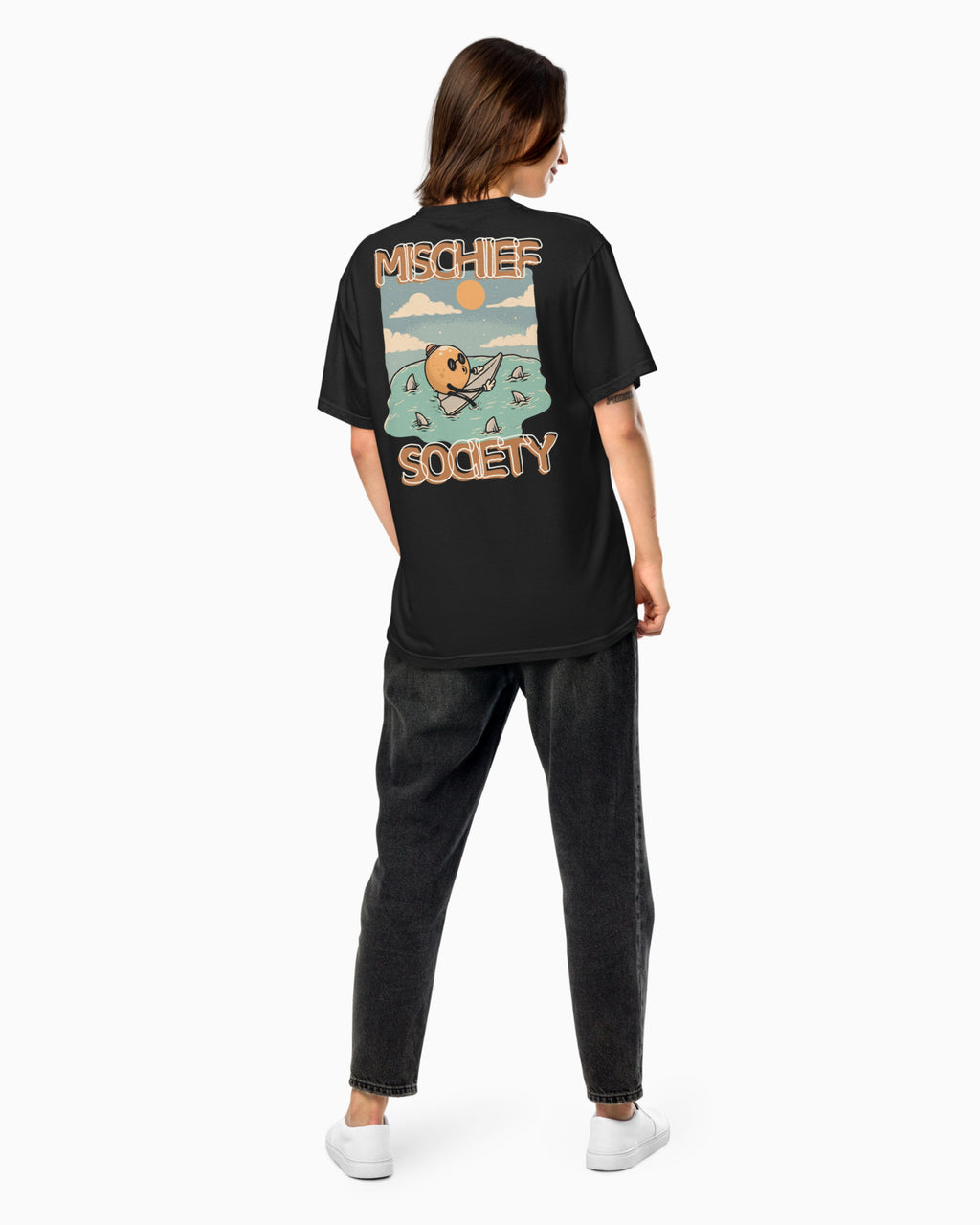 Mischief Society - Lemon Surf Black Shirt - Adult - Back female Model