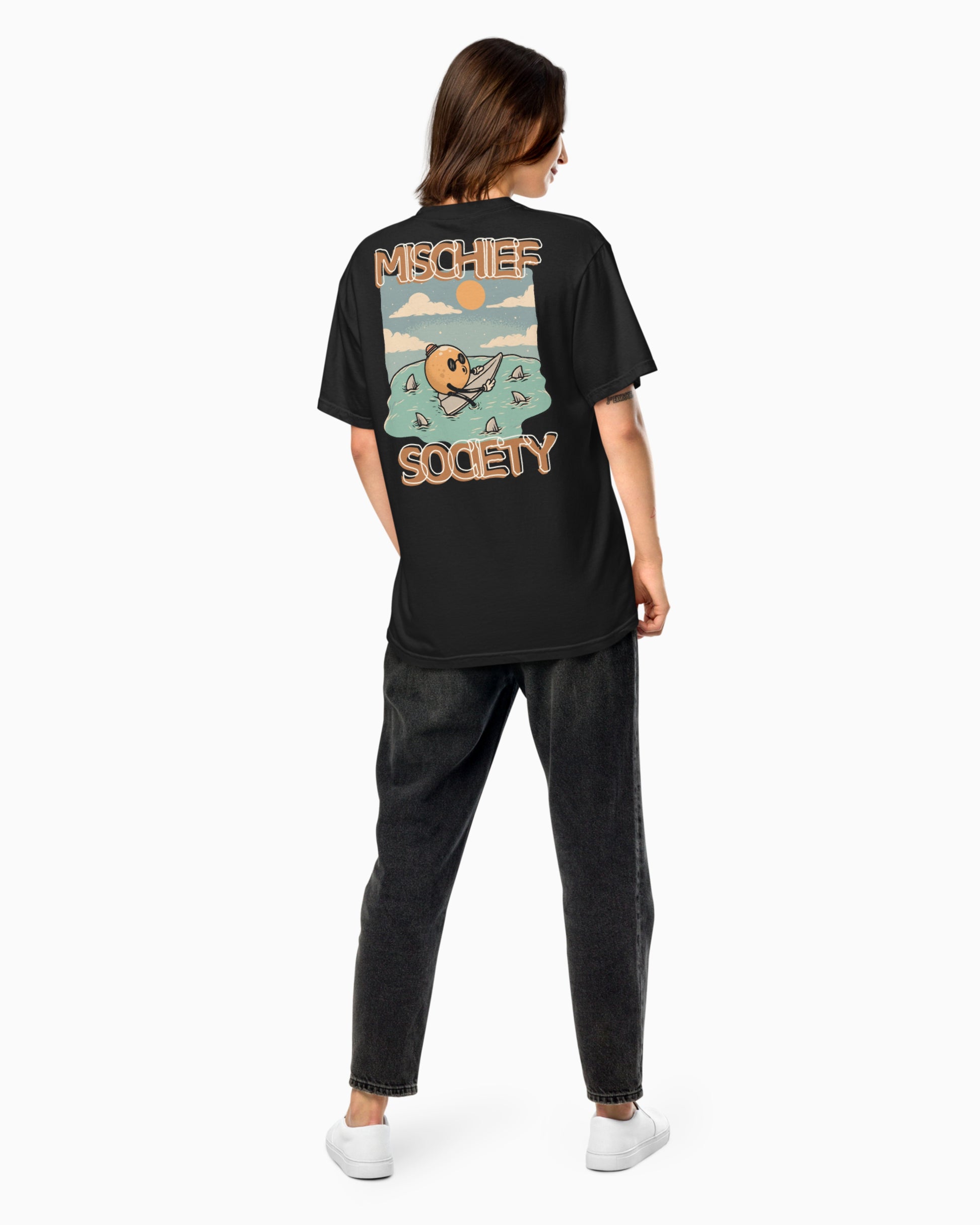 Mischief Society - Lemon Surf Black Shirt - Adult - Back female Model