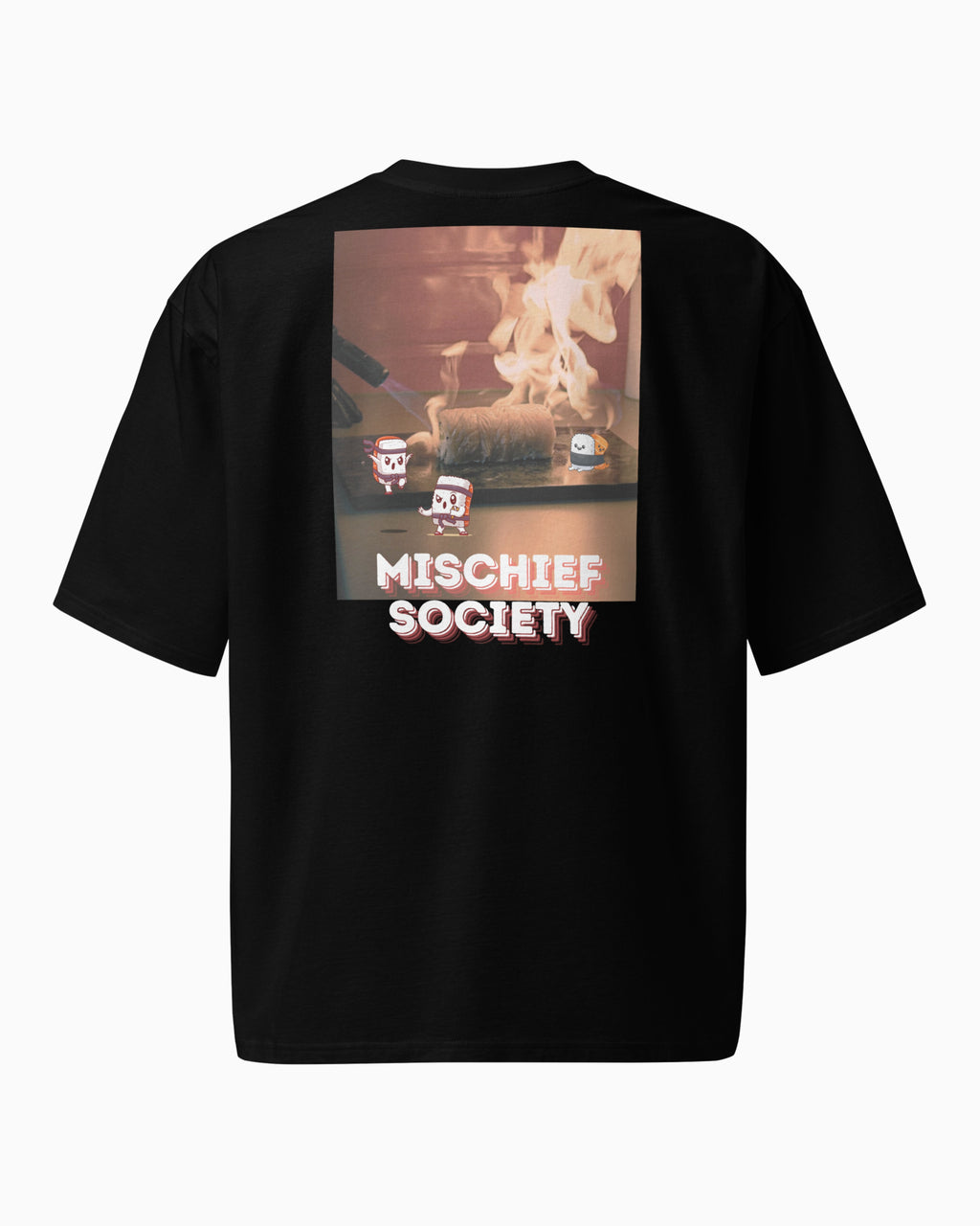 Mischief Society - Sushi Samurai Fight - Adult Black Shirt - Back