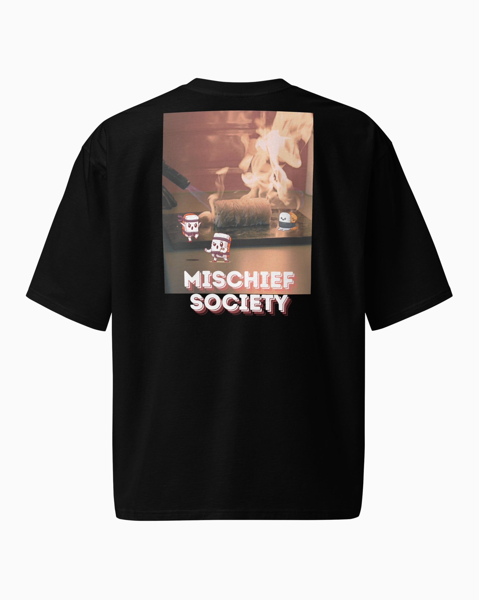 Mischief Society - Sushi Samurai Fight - Adult Black Shirt - Back