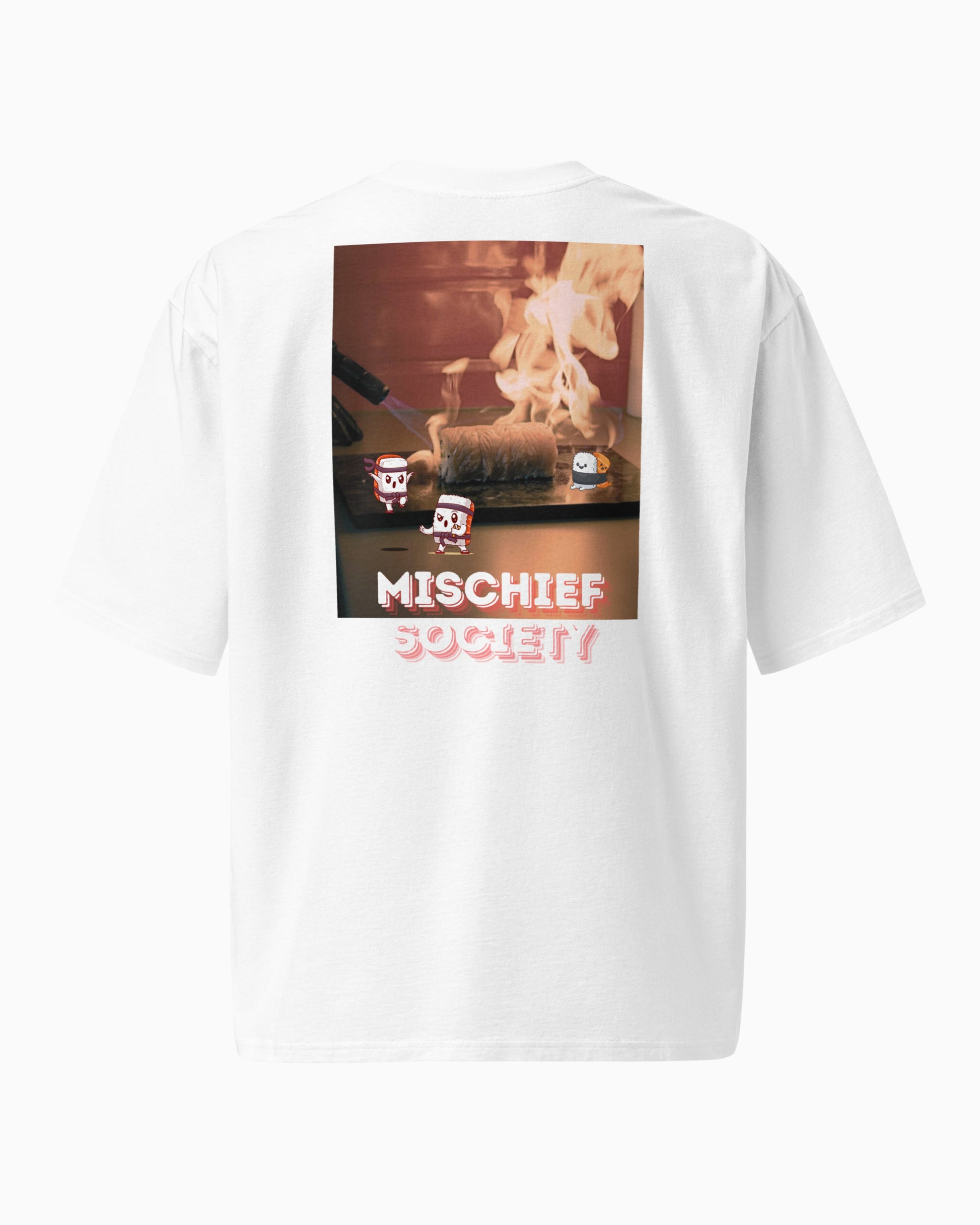 Mischief Society - Sushi Samurai Fight - Adult White Shirt - Back