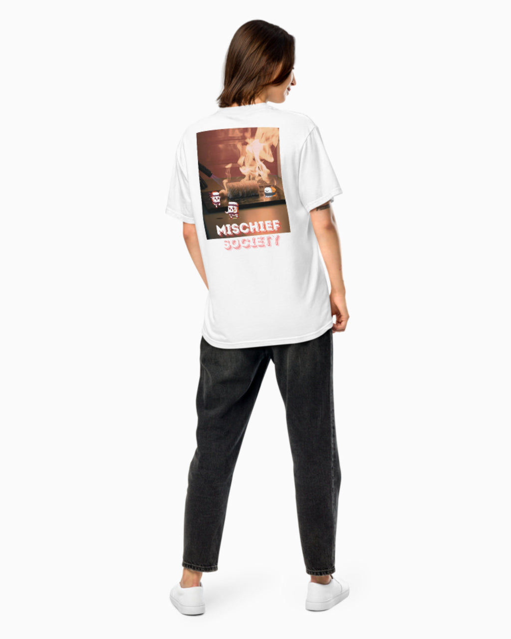 Mischief Society - Sushi Samurai Fight - Adult White Shirt - Model Female Back