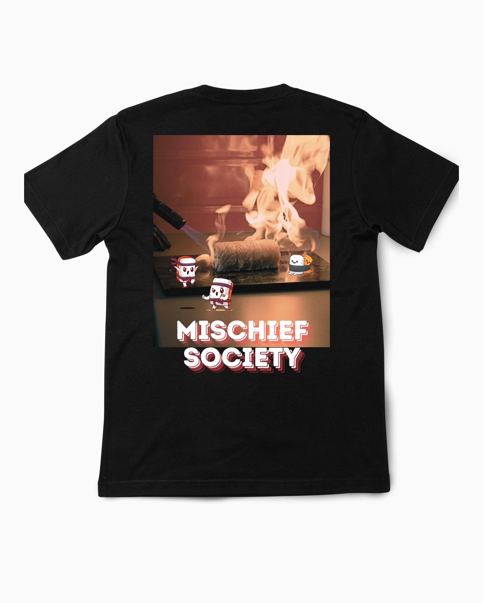 Mischief Society - Sushi Samurai Fight - Kids Black Shirt - Back