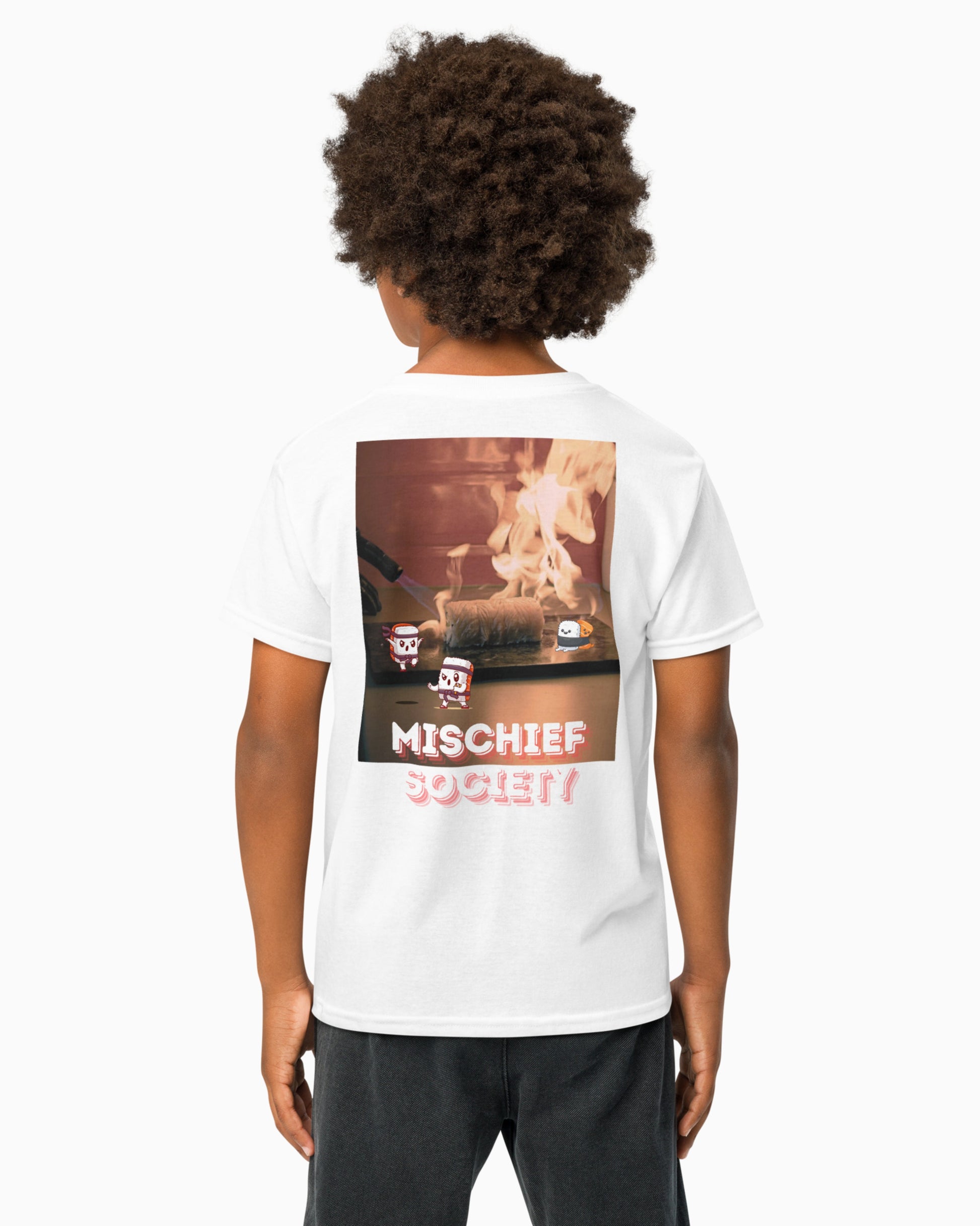 Mischief Society - Sushi Samurai Fight - White Shirt - Kid Boy Back