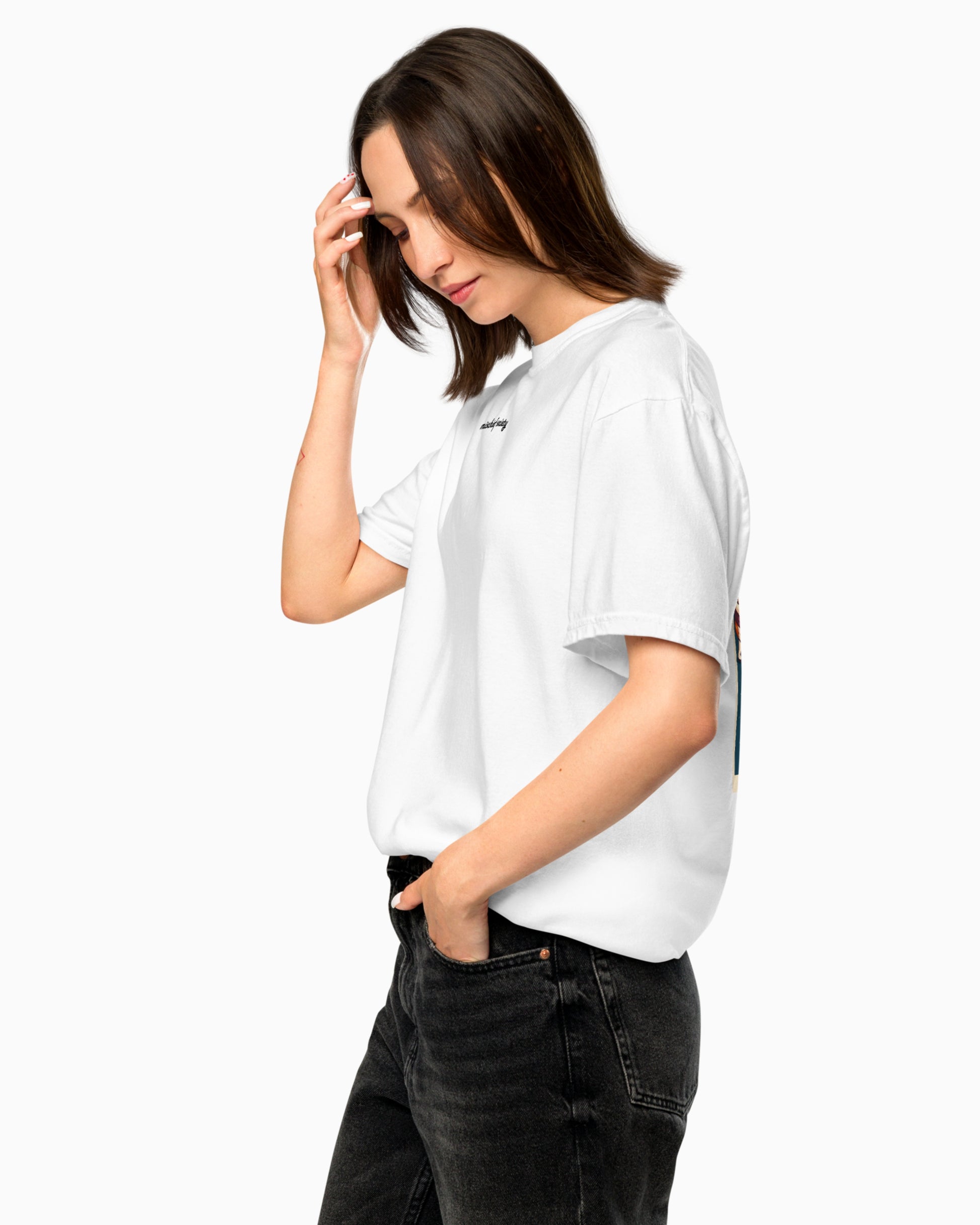Mischief Society Adult White Shirt - Model Front Close