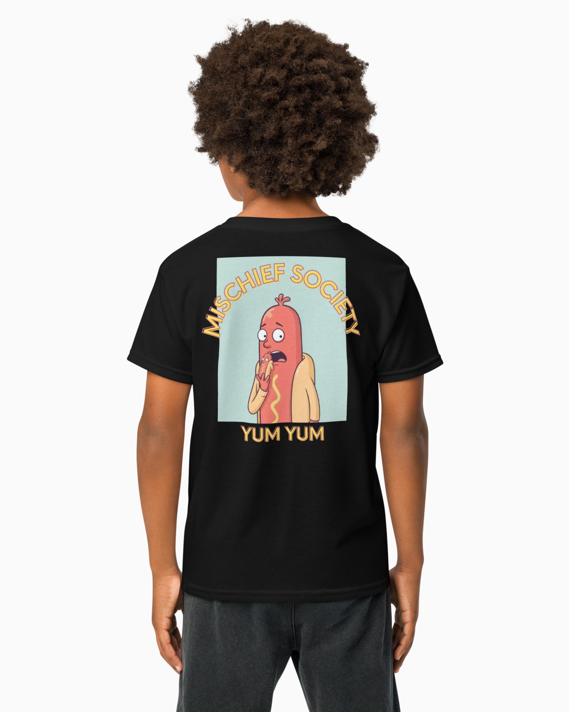 Mischief Society Hot Dog - Kid Black Shirt - Back Boy