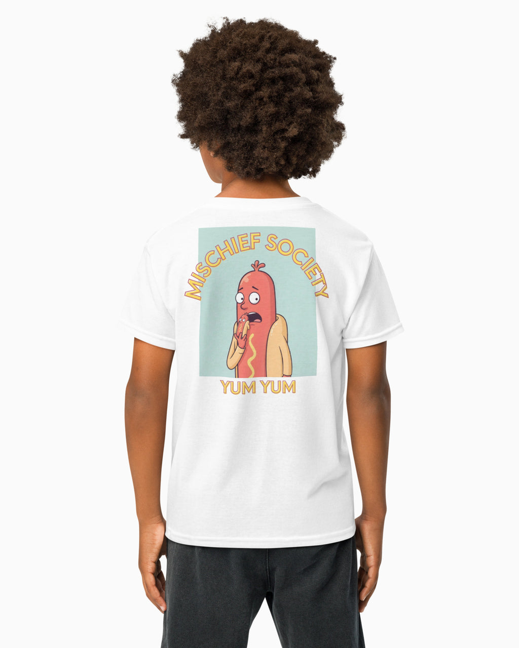 Mischief Society Hot Dog - Kid White Shirt - Back Boy