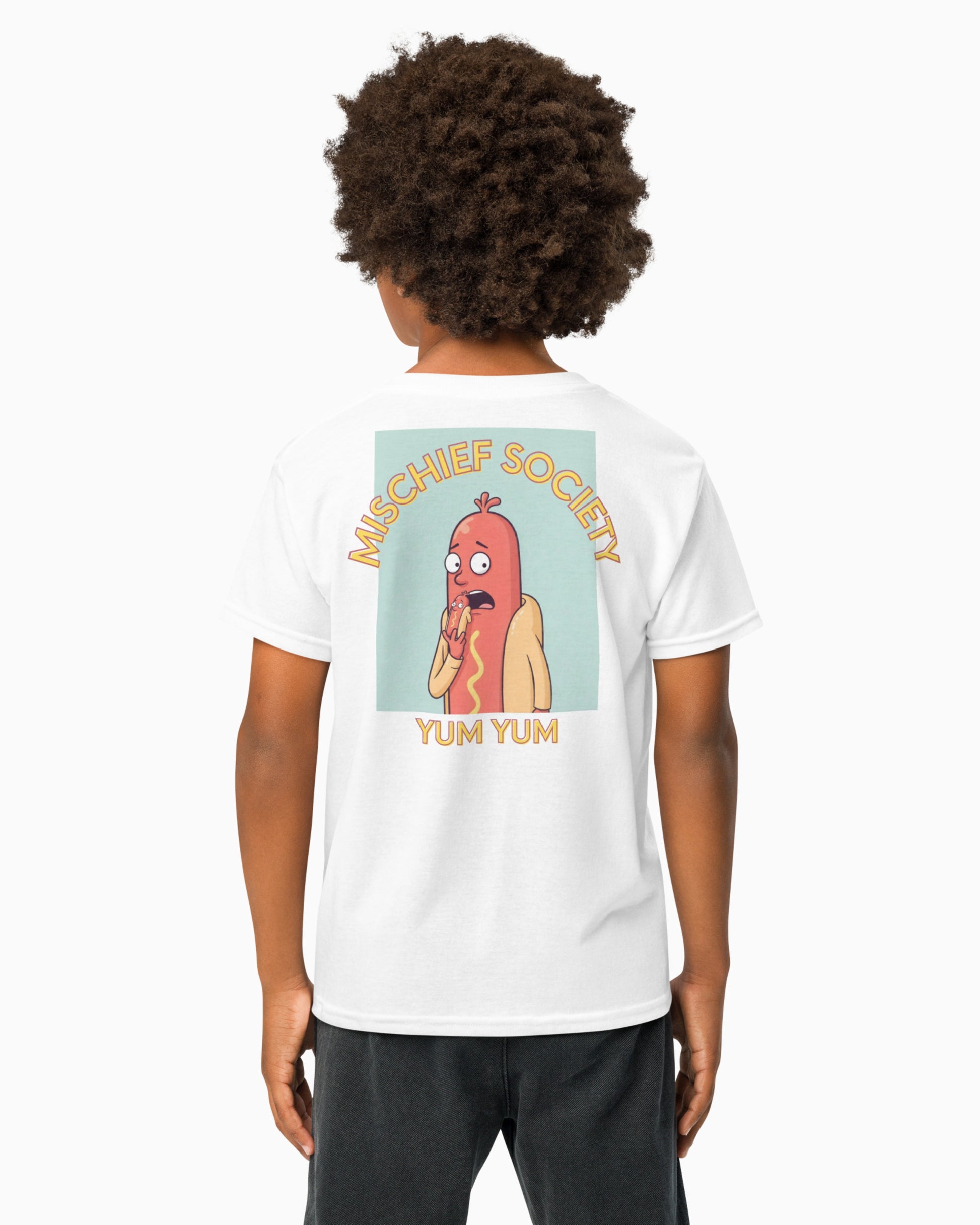 Mischief Society Hot Dog - Kid White Shirt - Back Boy