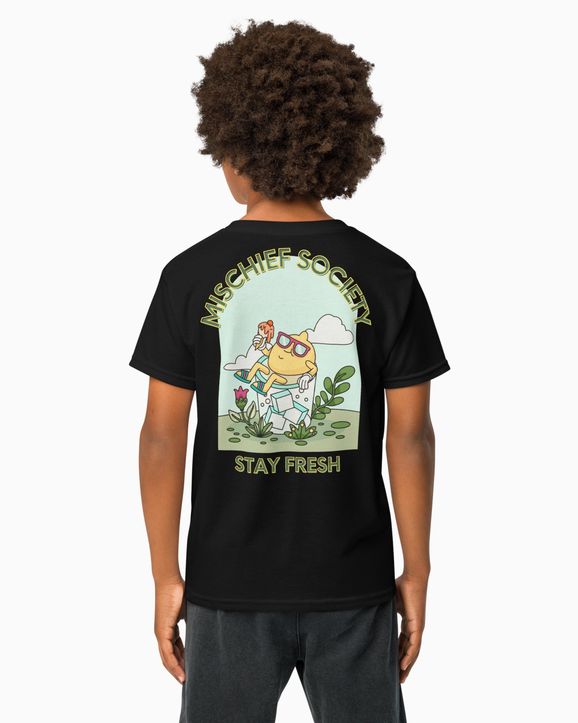 Mischief Society Lemon Chillin - Kid Black Shirt - Model Back