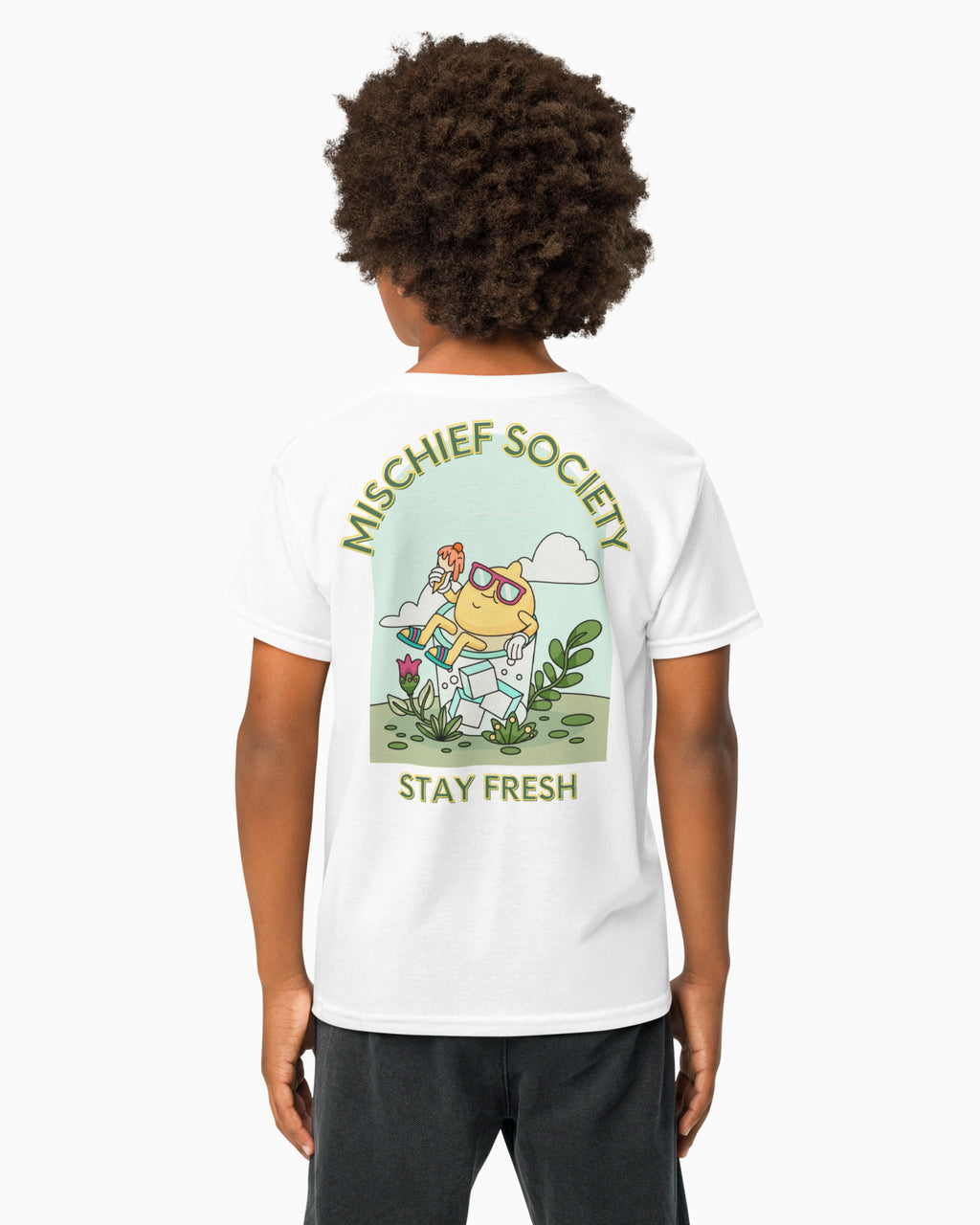 Mischief Society Lemon Chillin - Kid White Shirt - Model - Back
