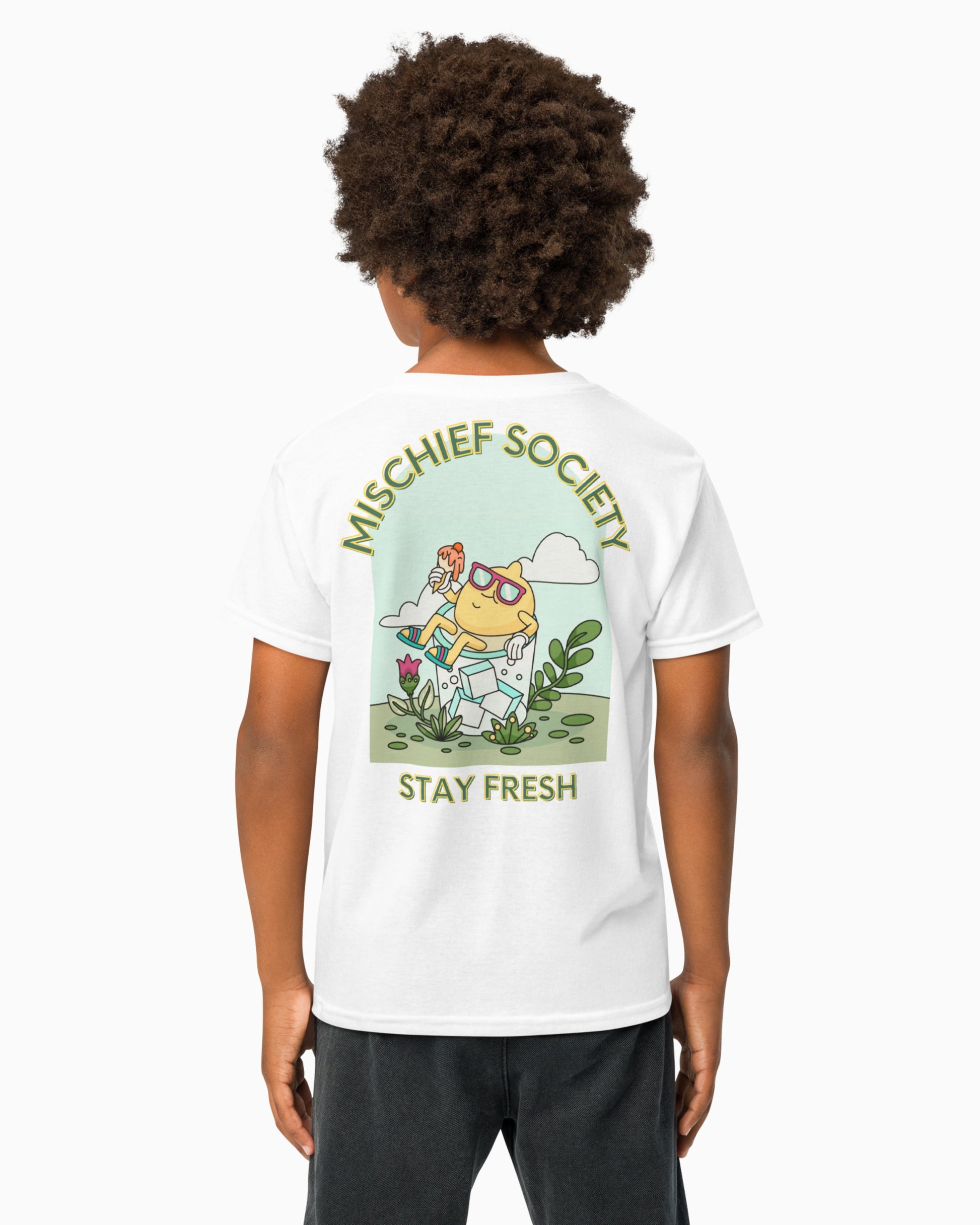 Mischief Society Lemon Chillin - Kid White Shirt - Model - Back