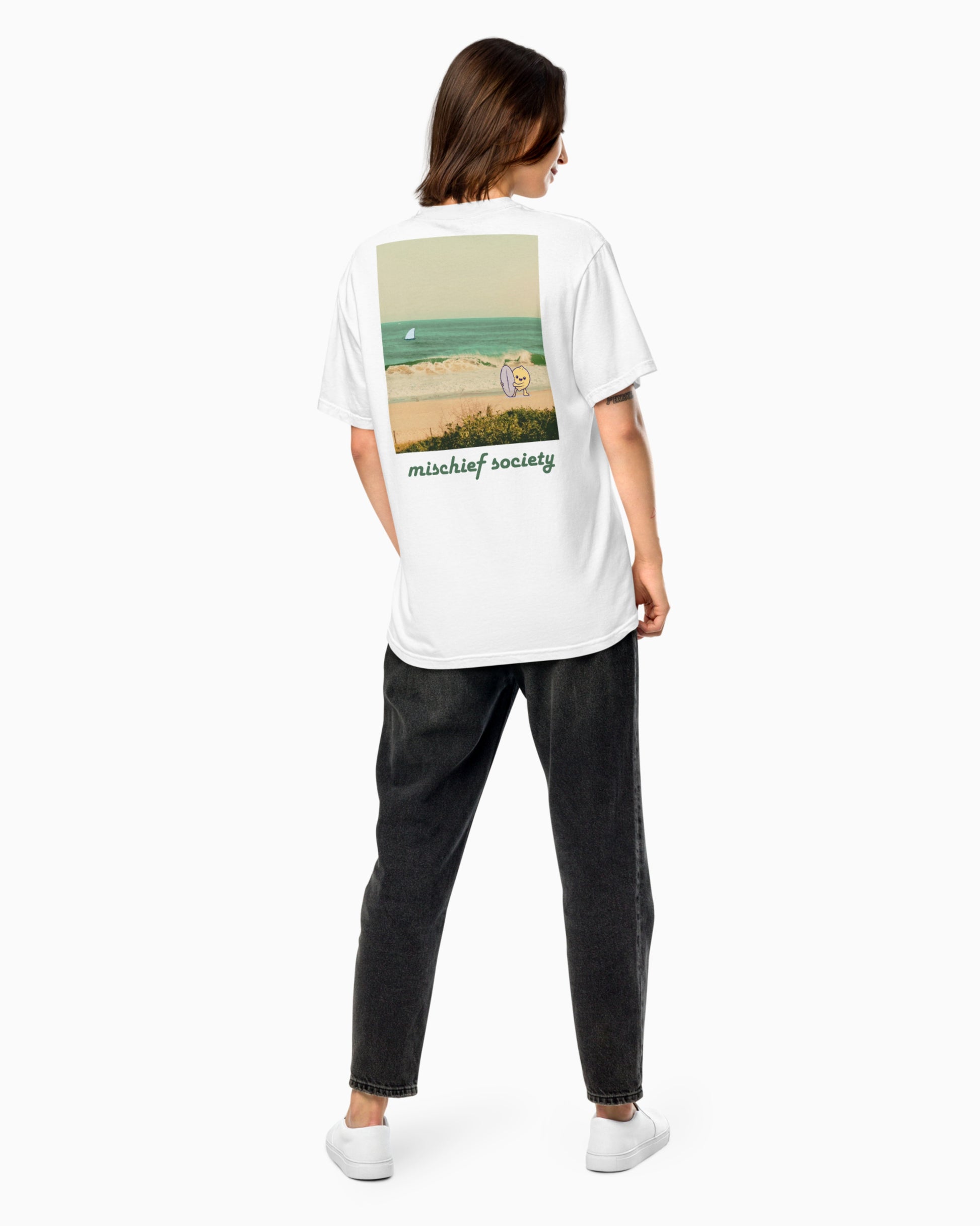 Mischief Society Lemon Surf - Adult White Shirt - Back Female Model