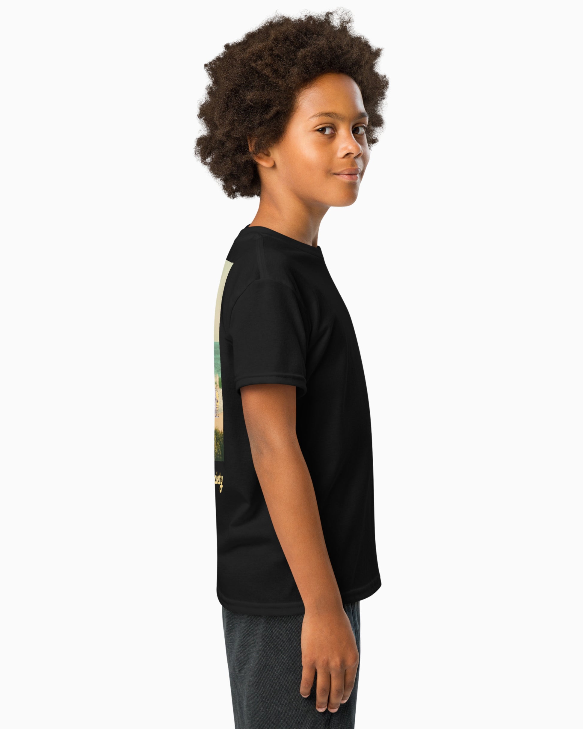 Mischief Society Lemon Surf - Kid Black Shirt - Model Side