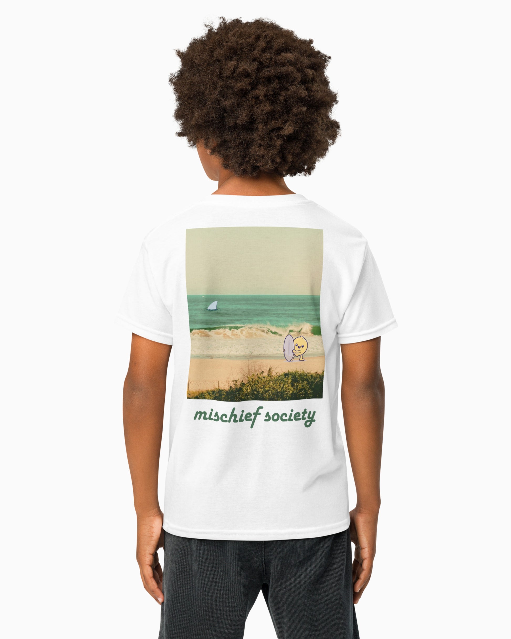 Mischief Society Lemon Surf - Kid White Shirt - Back Model