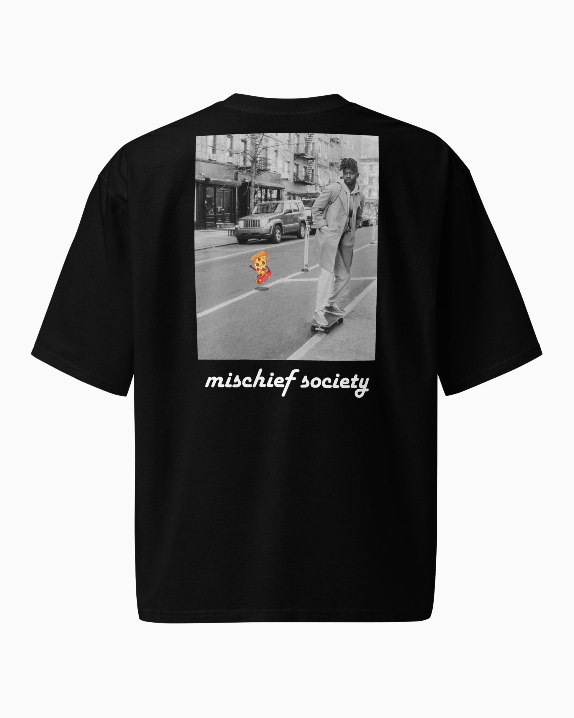 Mischief Society Pizza Ollie - Adult Black Shirt - Back