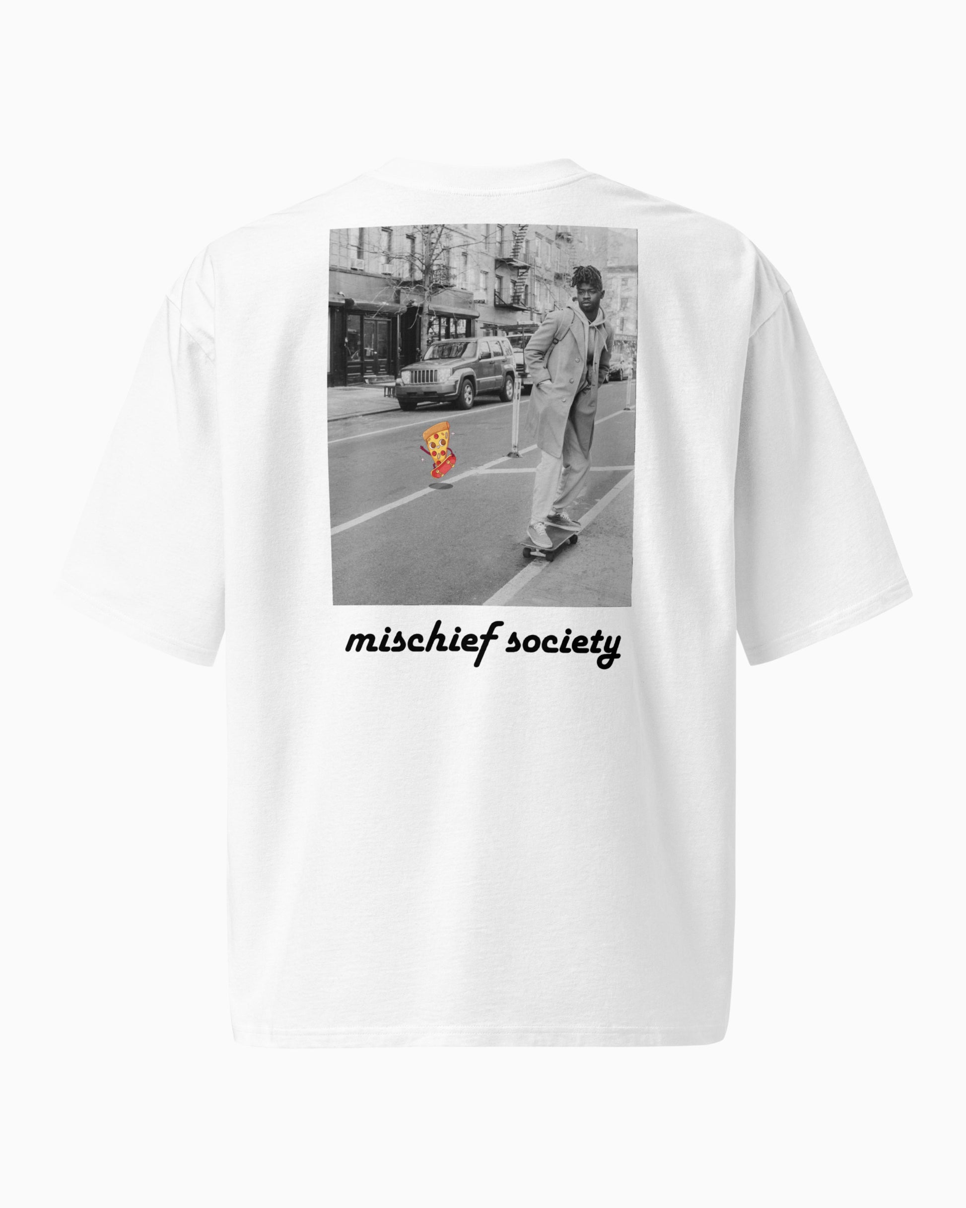 Mischief Society Pizza Ollie - Adult White Shirt - Back