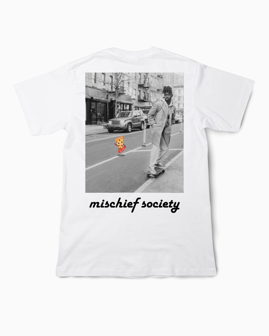 Mischief Society Pizza Ollie - Kid White Shirt - Back
