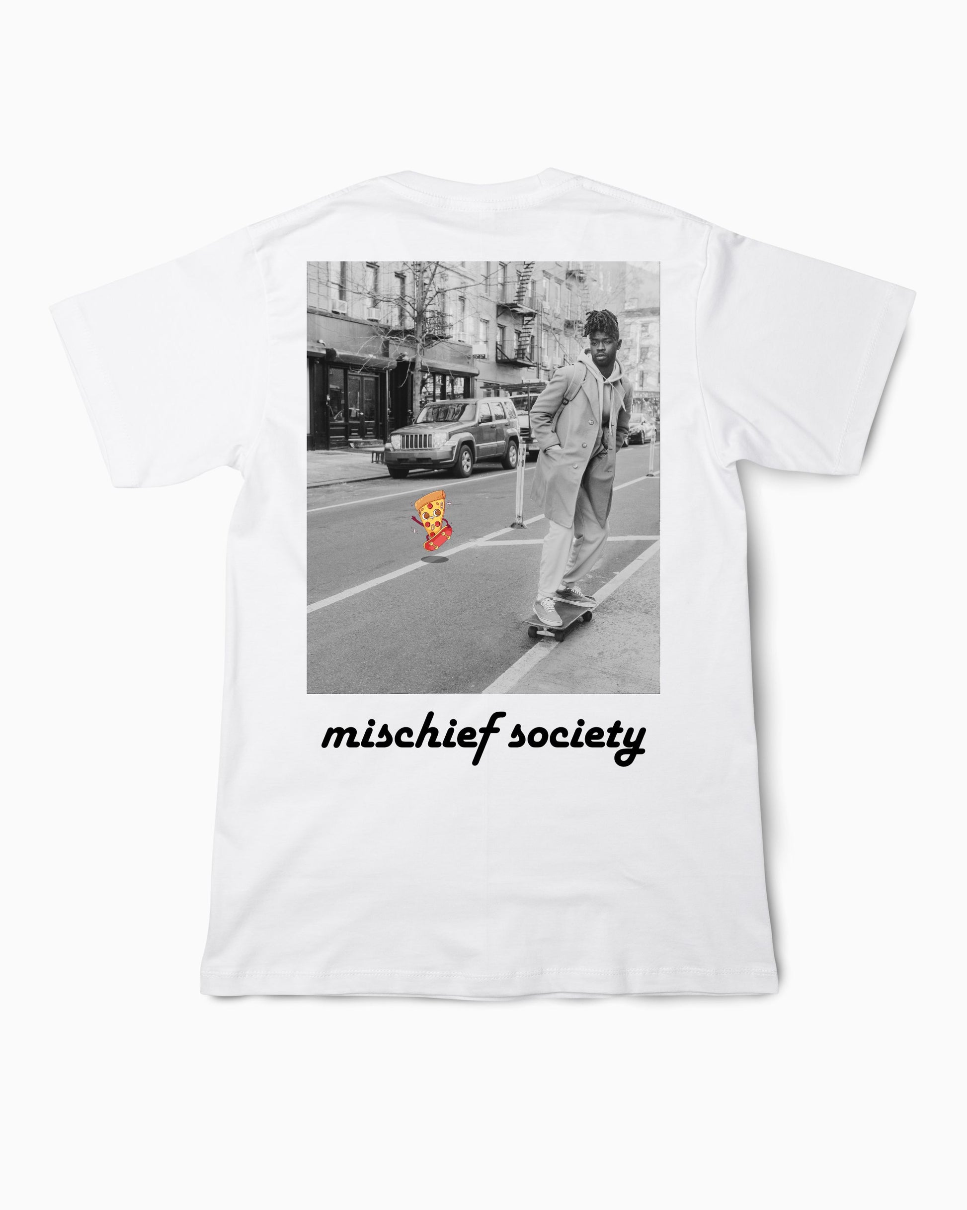 Mischief Society Pizza Ollie - Kid White Shirt - Back