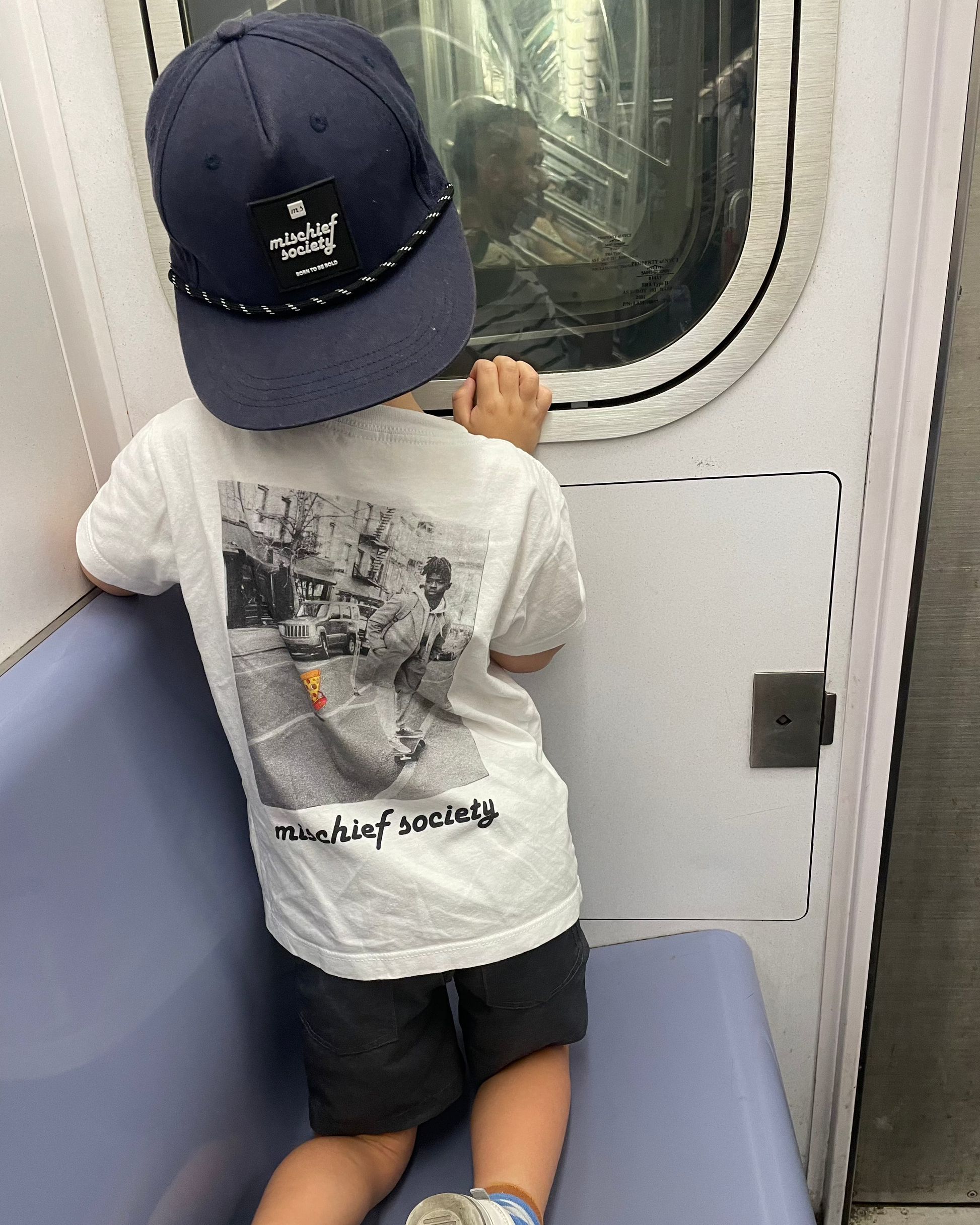Mischief Society Pizza Ollie on NYC Subway - White Kid Shirt