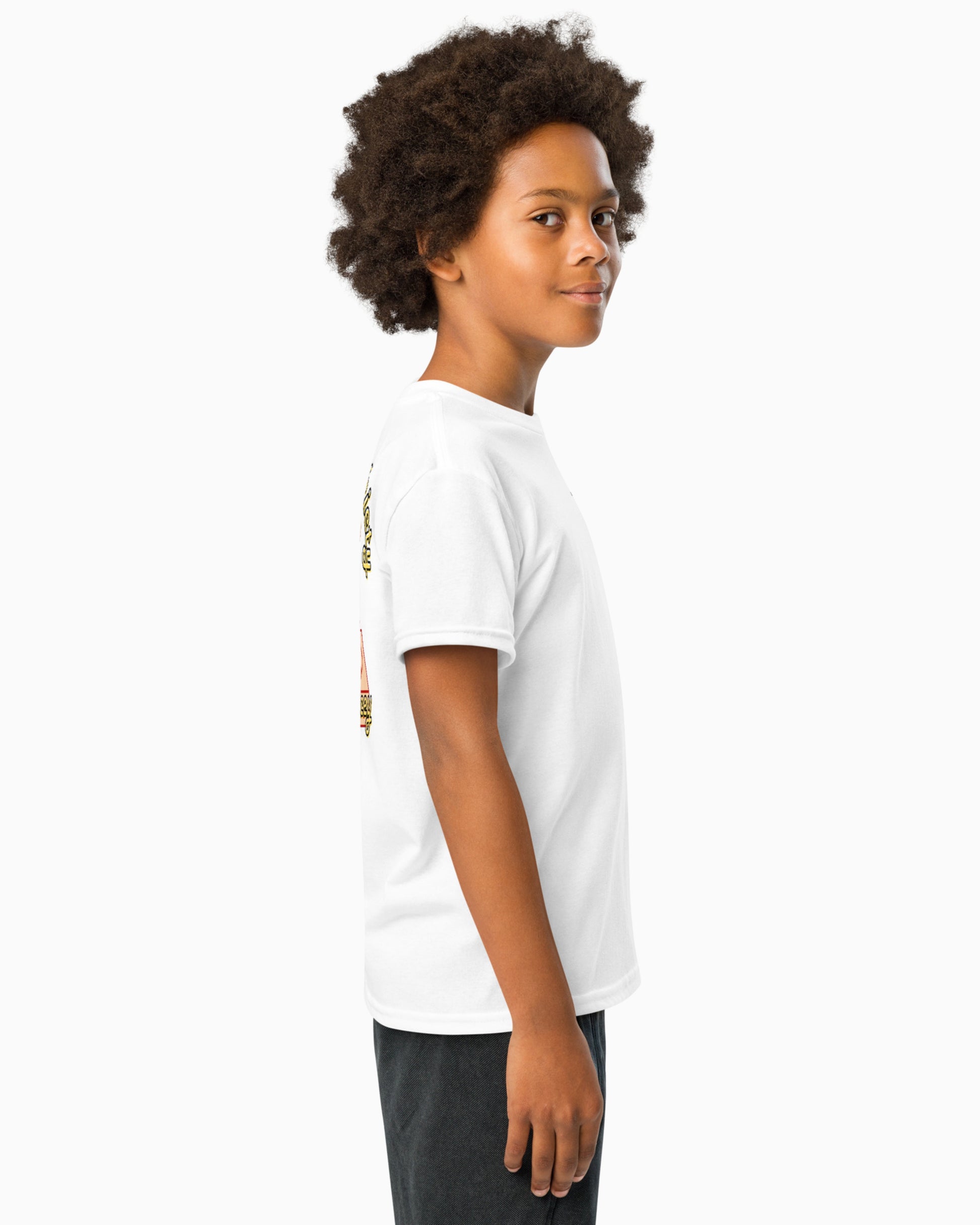 Mischief Society Pizza Pizza - Kid White Shirt - Model Side