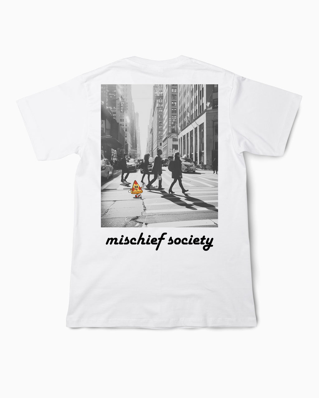 Mischief Society Pizza Walk - Toddler White Shirt - Back