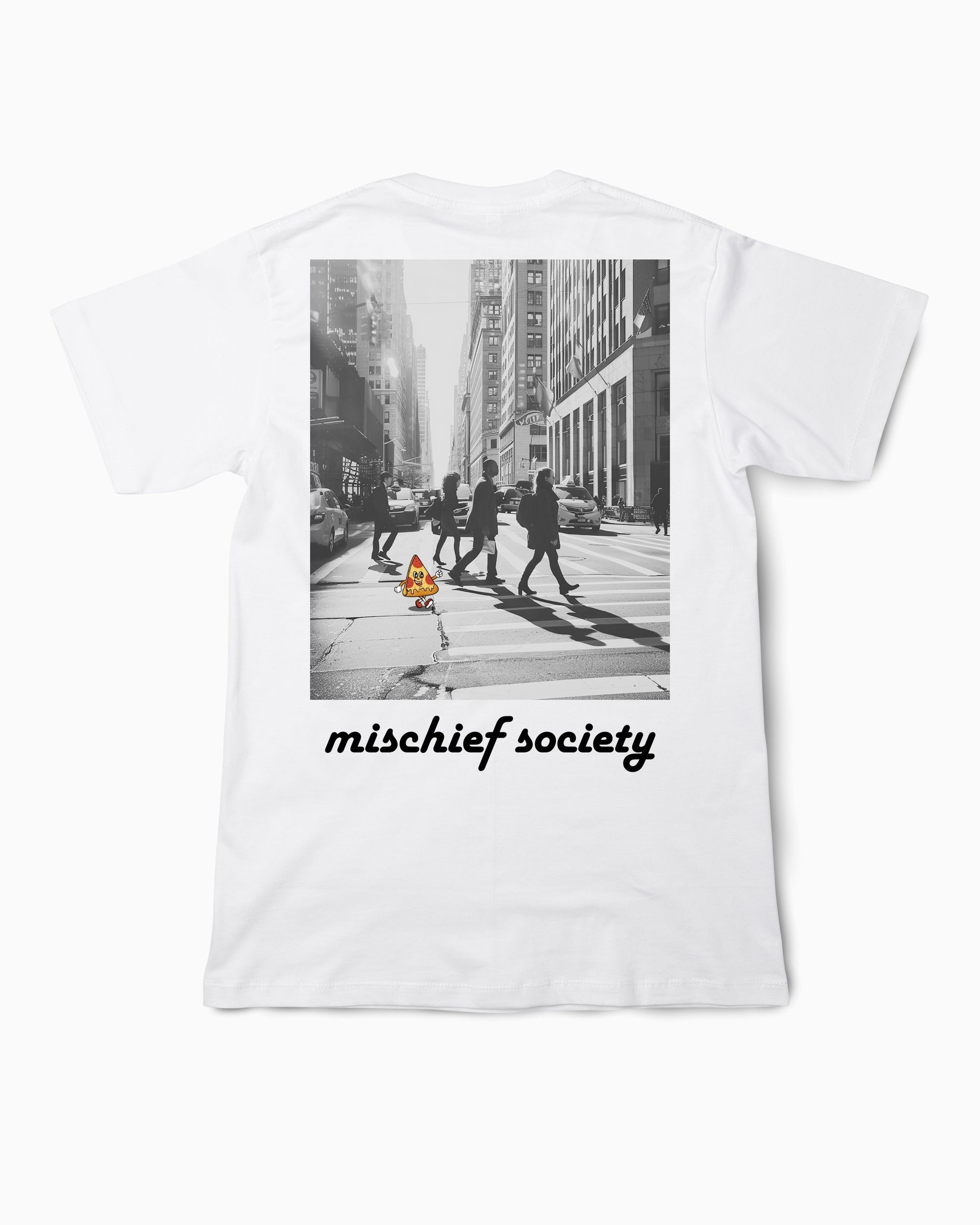 Mischief Society Pizza Walk - Toddler White Shirt - Back