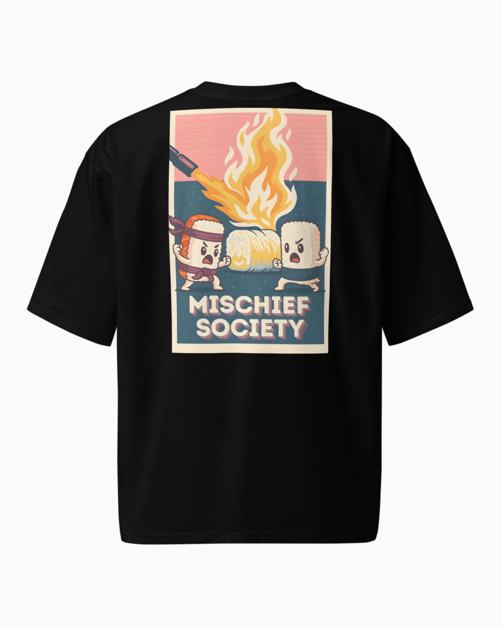 Mischief Society Samurai Sushi Battle - Adult Black Shirt - Back
