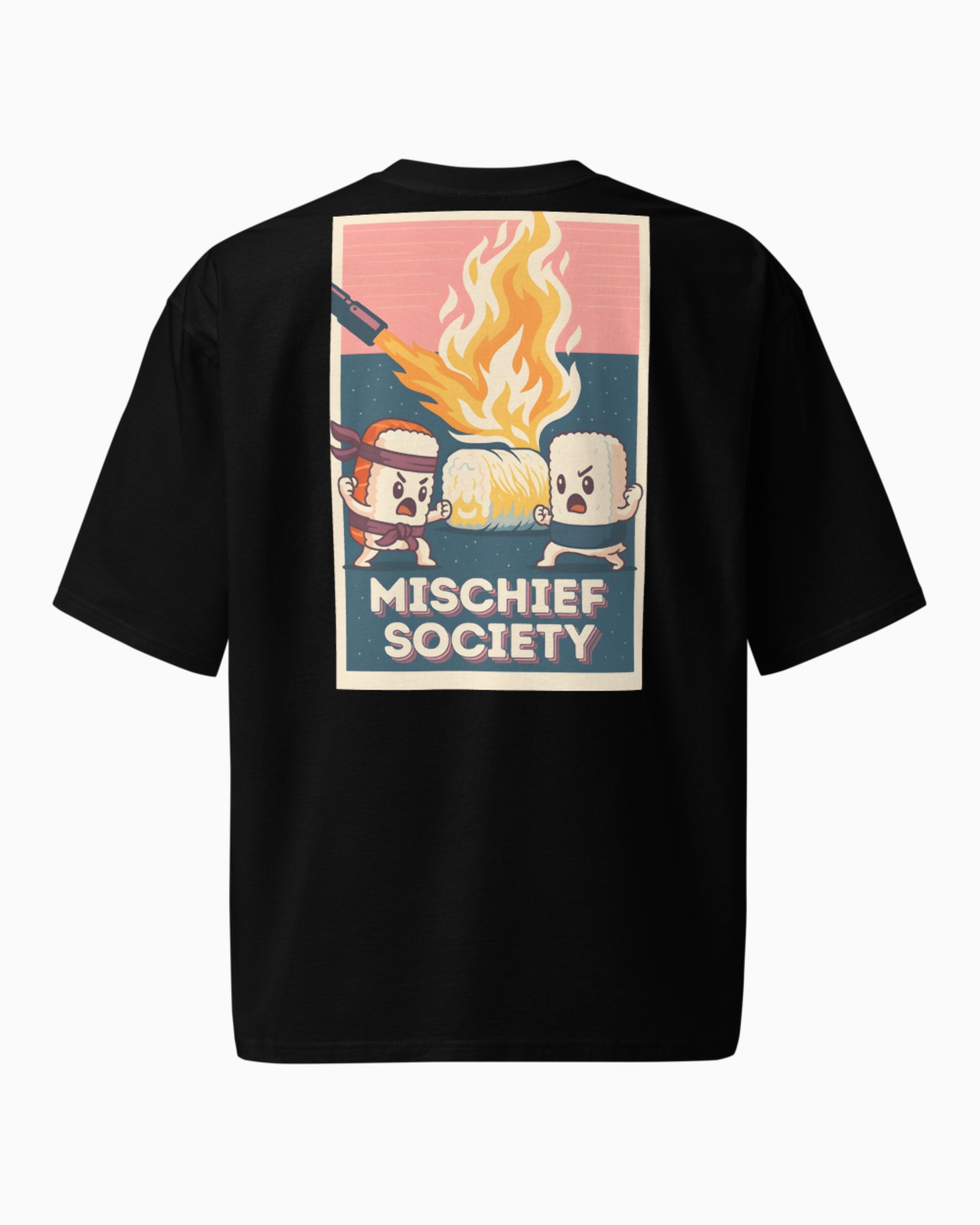Mischief Society Samurai Sushi Battle - Adult Black Shirt - Back