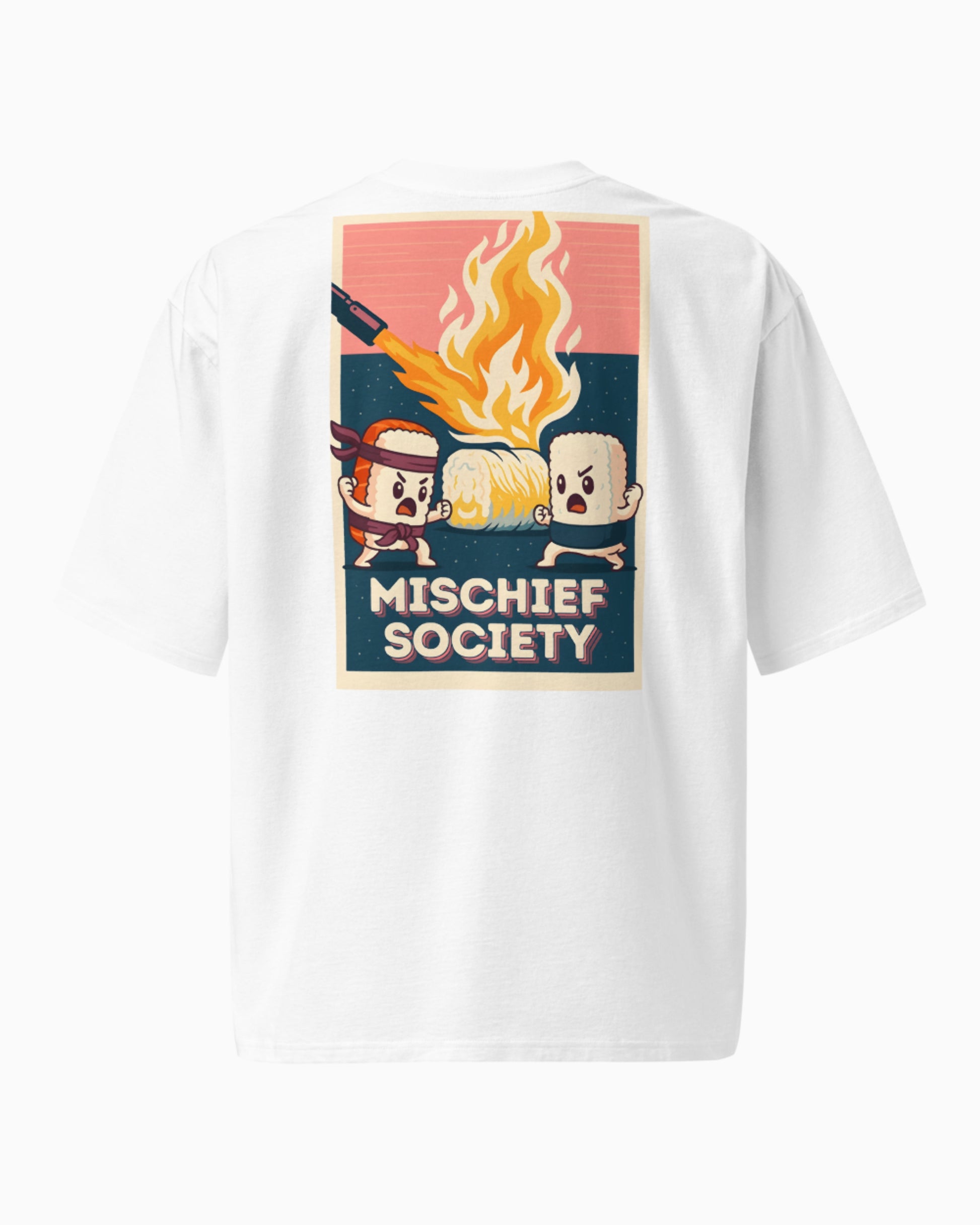 Mischief Society Samurai Sushi Battle - Adult White Shirt - Back
