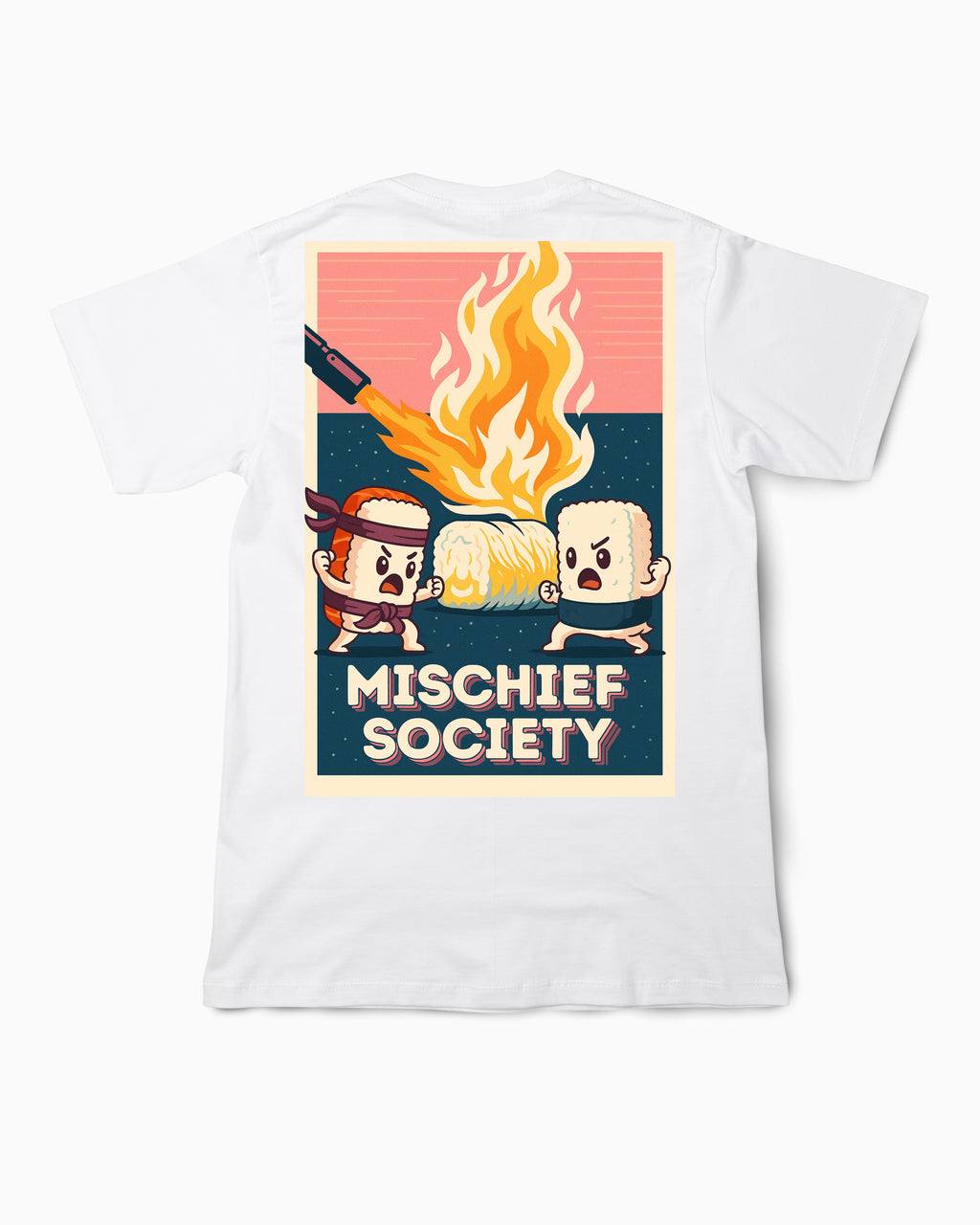 Mischief Society Samurai Sushi Battle - Back - White Shirt