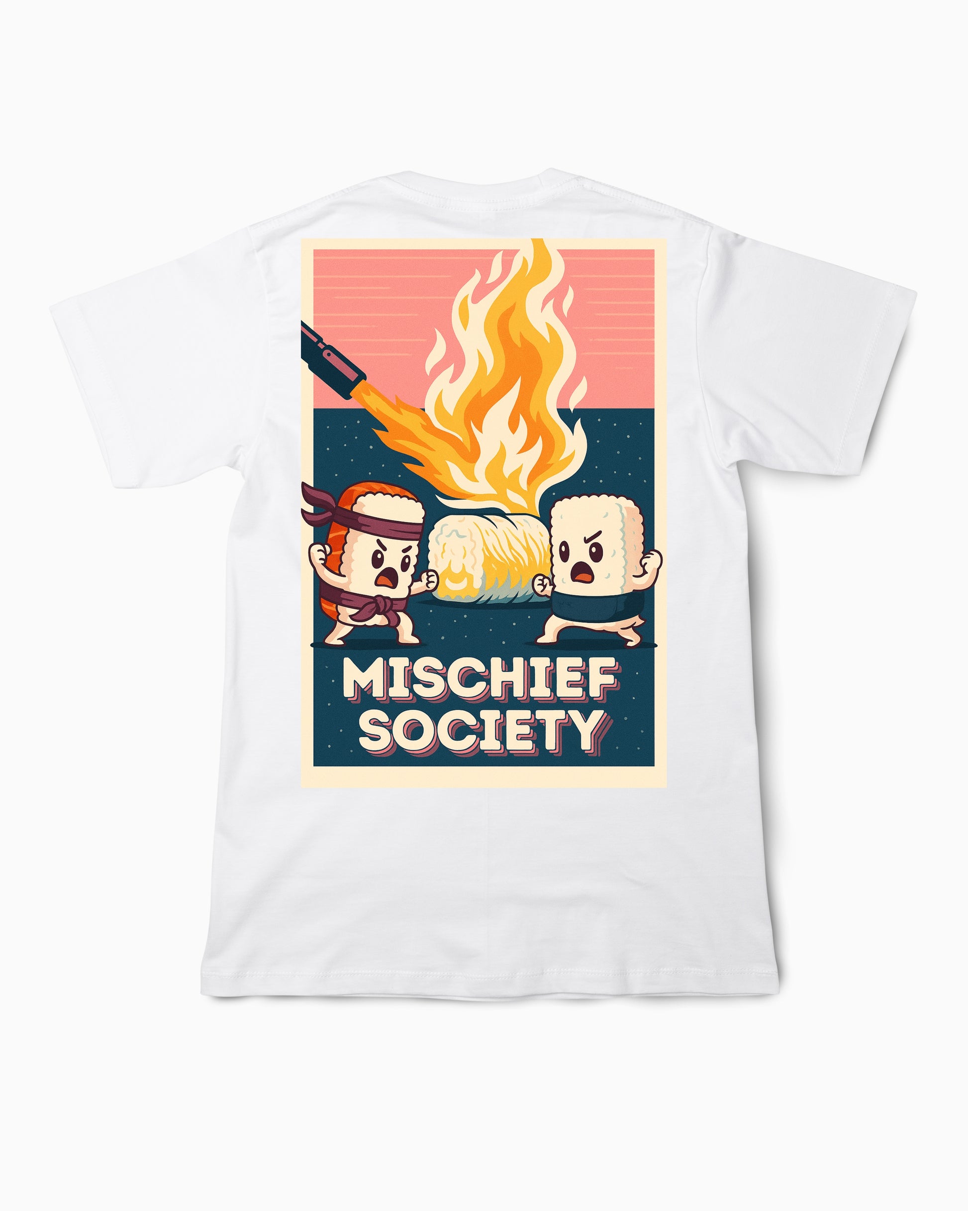 Mischief Society Samurai Sushi Battle - Back - White Shirt