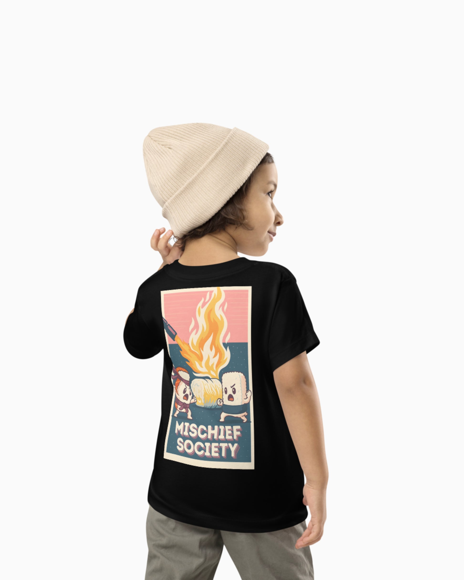 Mischief Society Samurai Sushi Battle - Toddler Black Shirt - Back Model