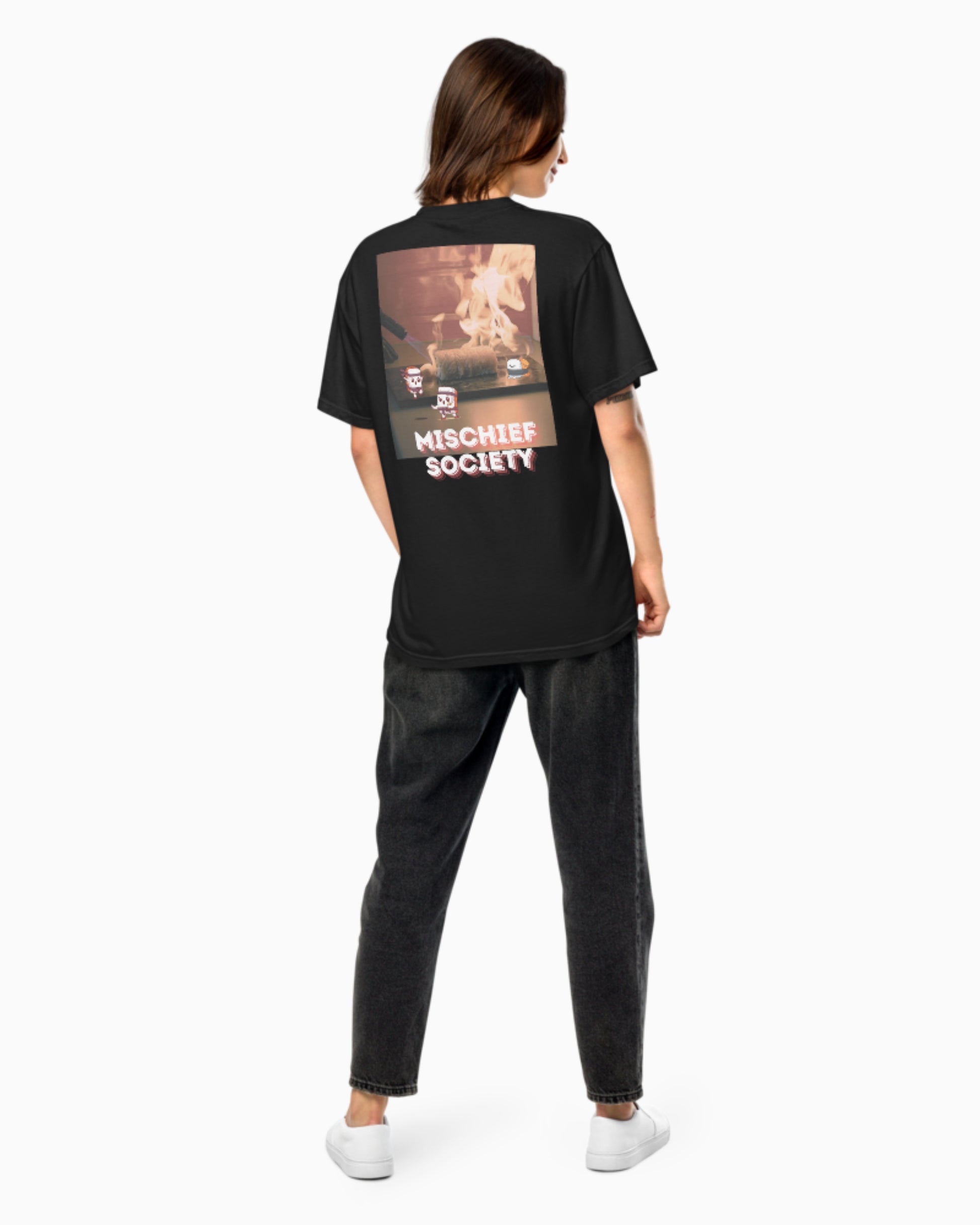 Mischief Society Samurai Sushi Fight - Adult Black Shirt - Model Back Female