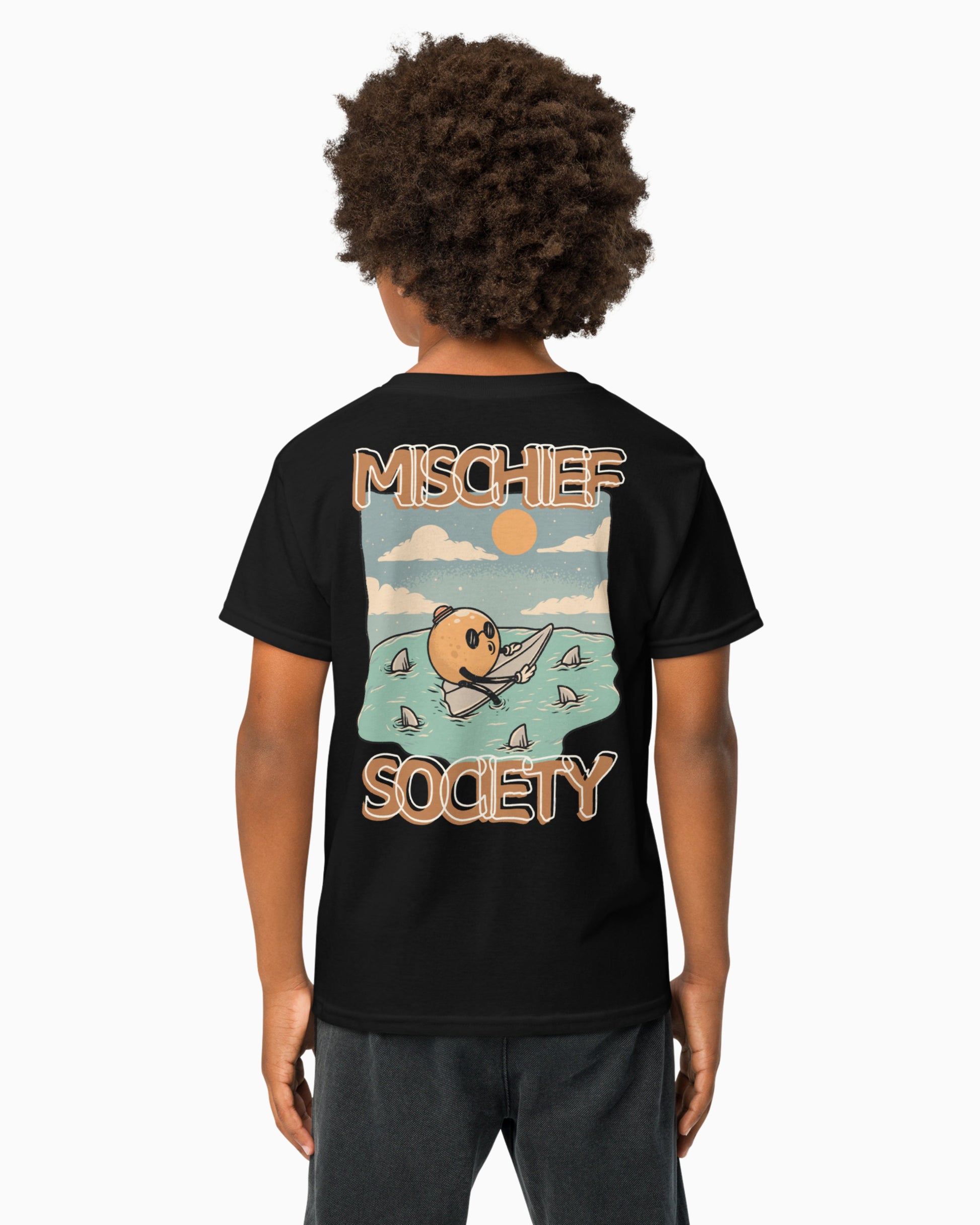 Mischief Society Shark Bite - Kid Black Shirt - Back Model