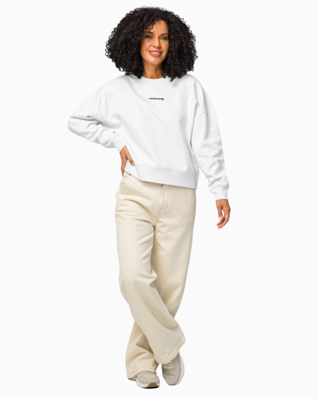 Mischief Society White Crewneck - Adult - Model - Women Fit