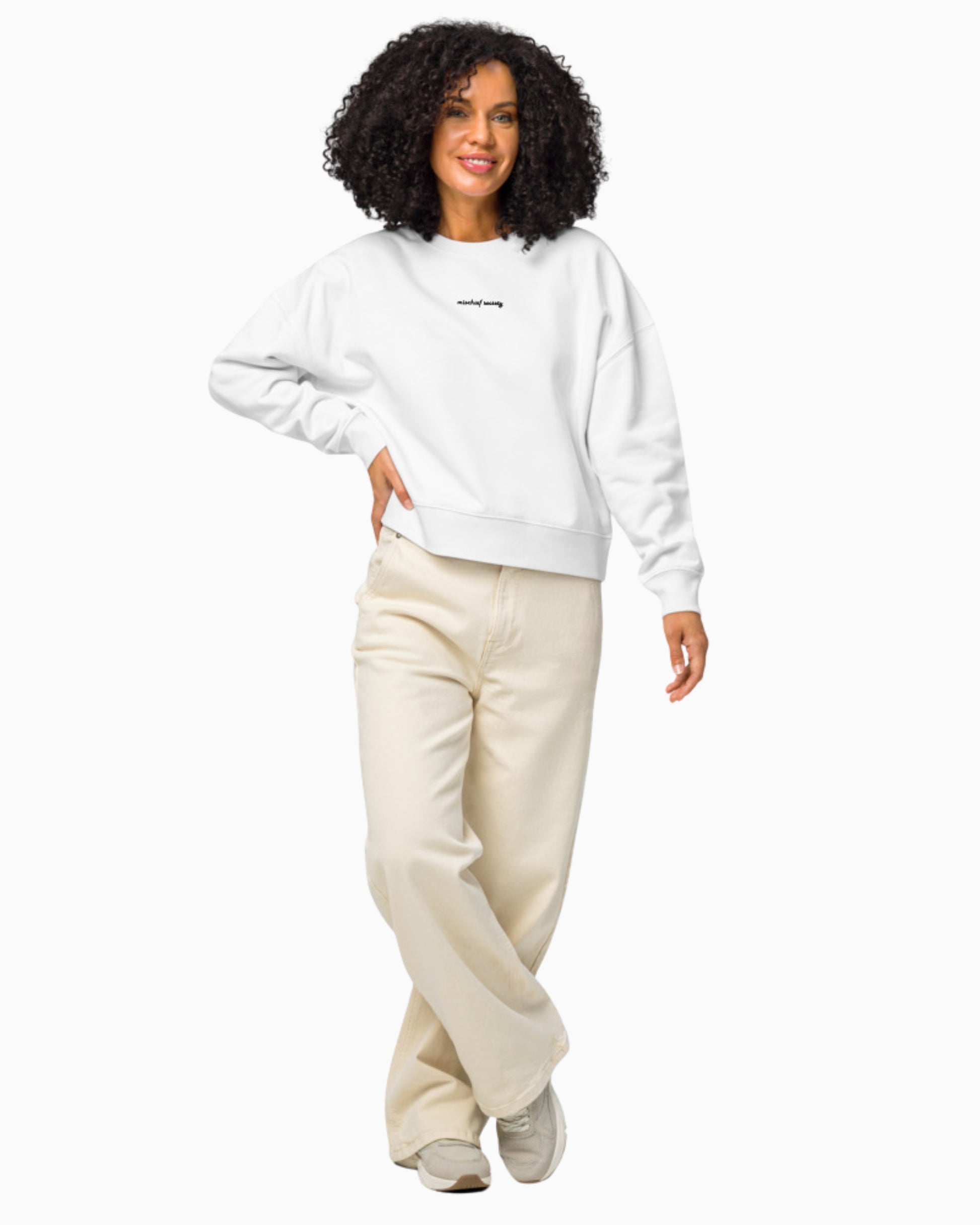 Mischief Society White Crewneck - Adult - Model - Women Fit