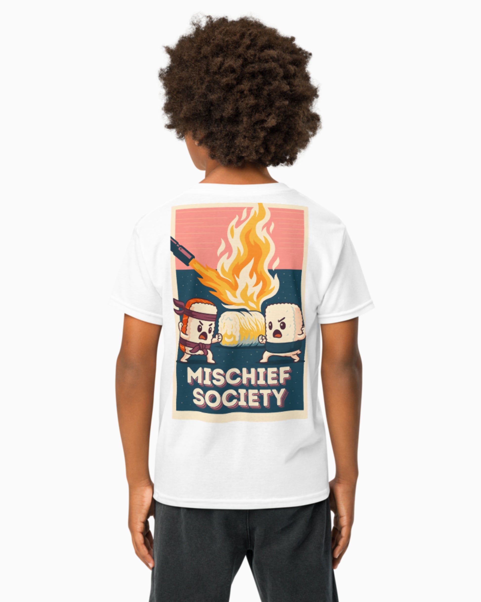 Samurai Sushi Battle - Kid White Shirt - Back