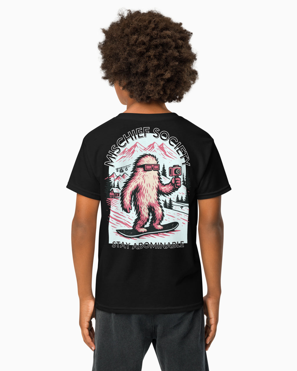 Mischief Society Stay Abominable Yeti - Black Shirt - Model Back