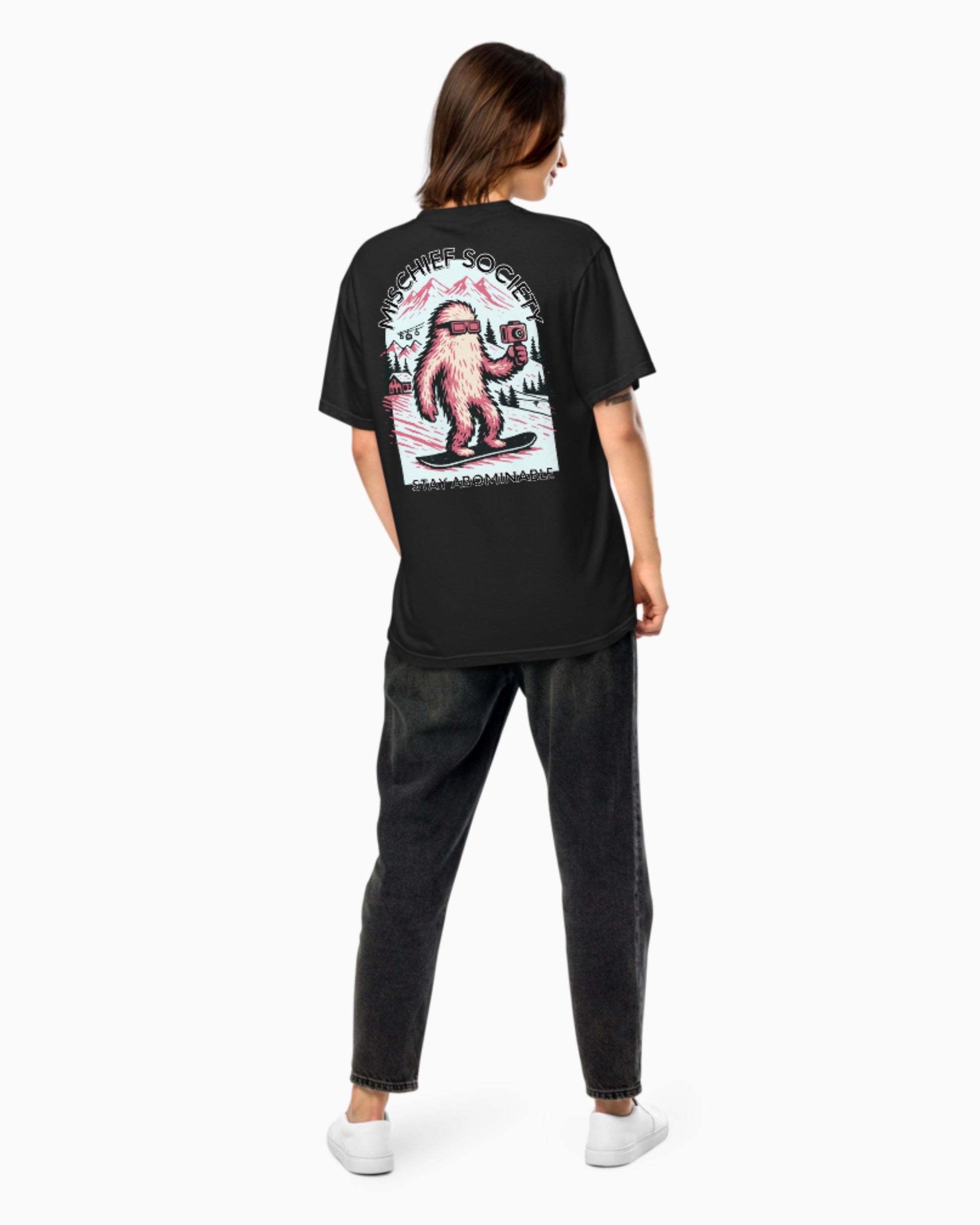 Mischief Society Abominable Yeti - Adult Black Shirt - Side Model