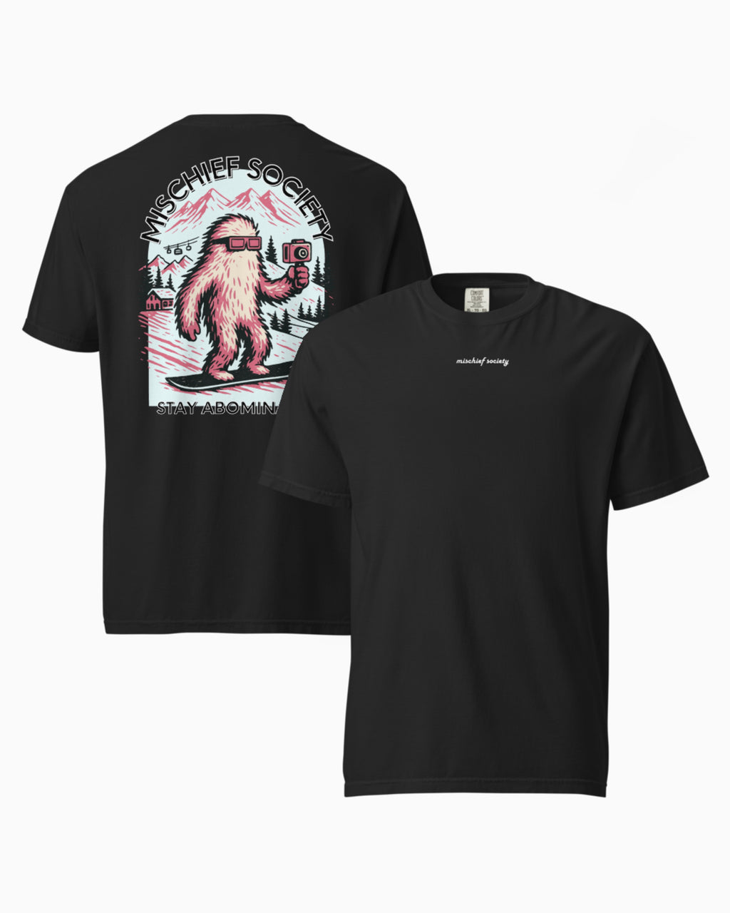 Mischief Society Abominable Yeti - Adult Black Shirt - Side Model