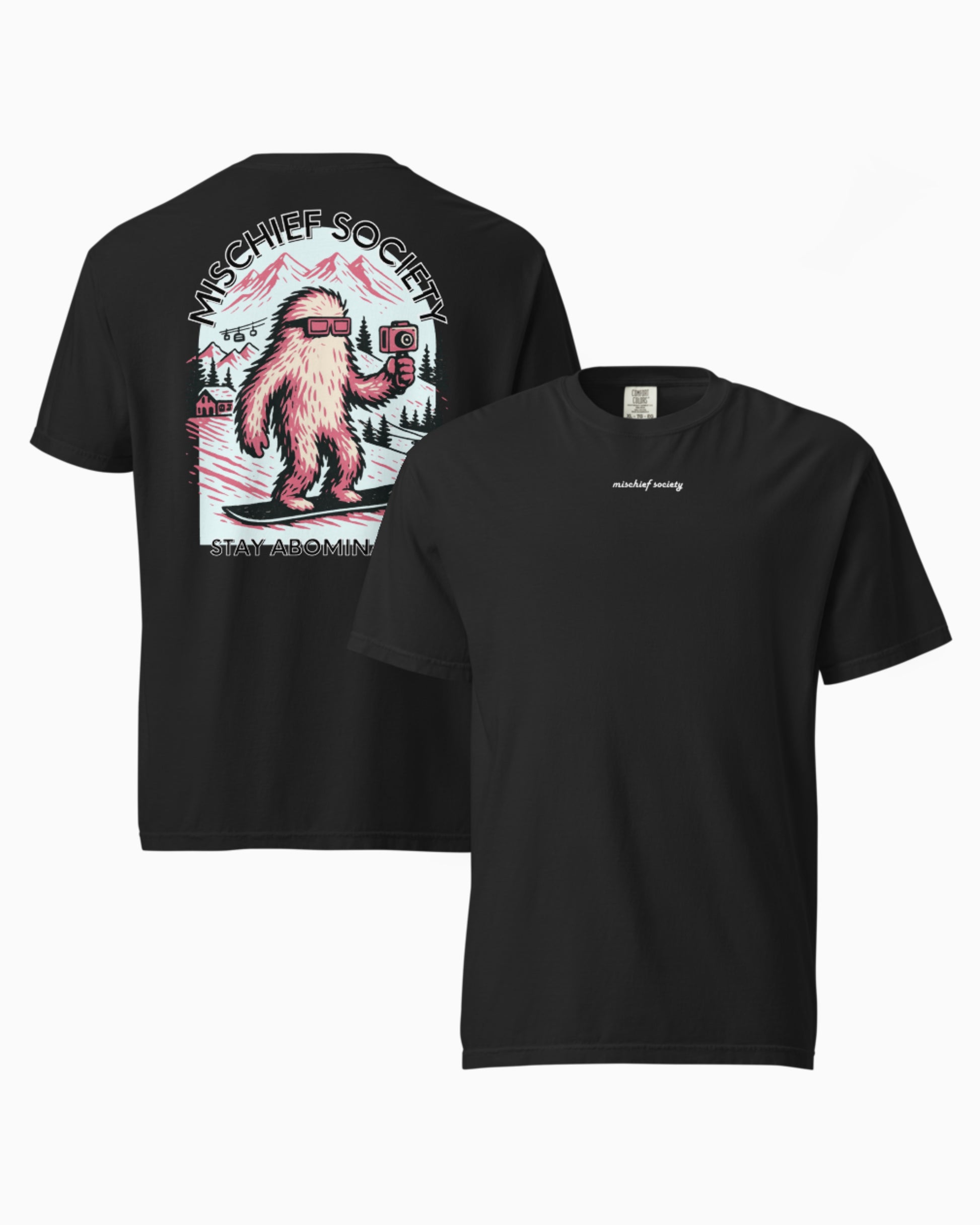 Mischief Society Abominable Yeti - Adult Black Shirt - Side Model