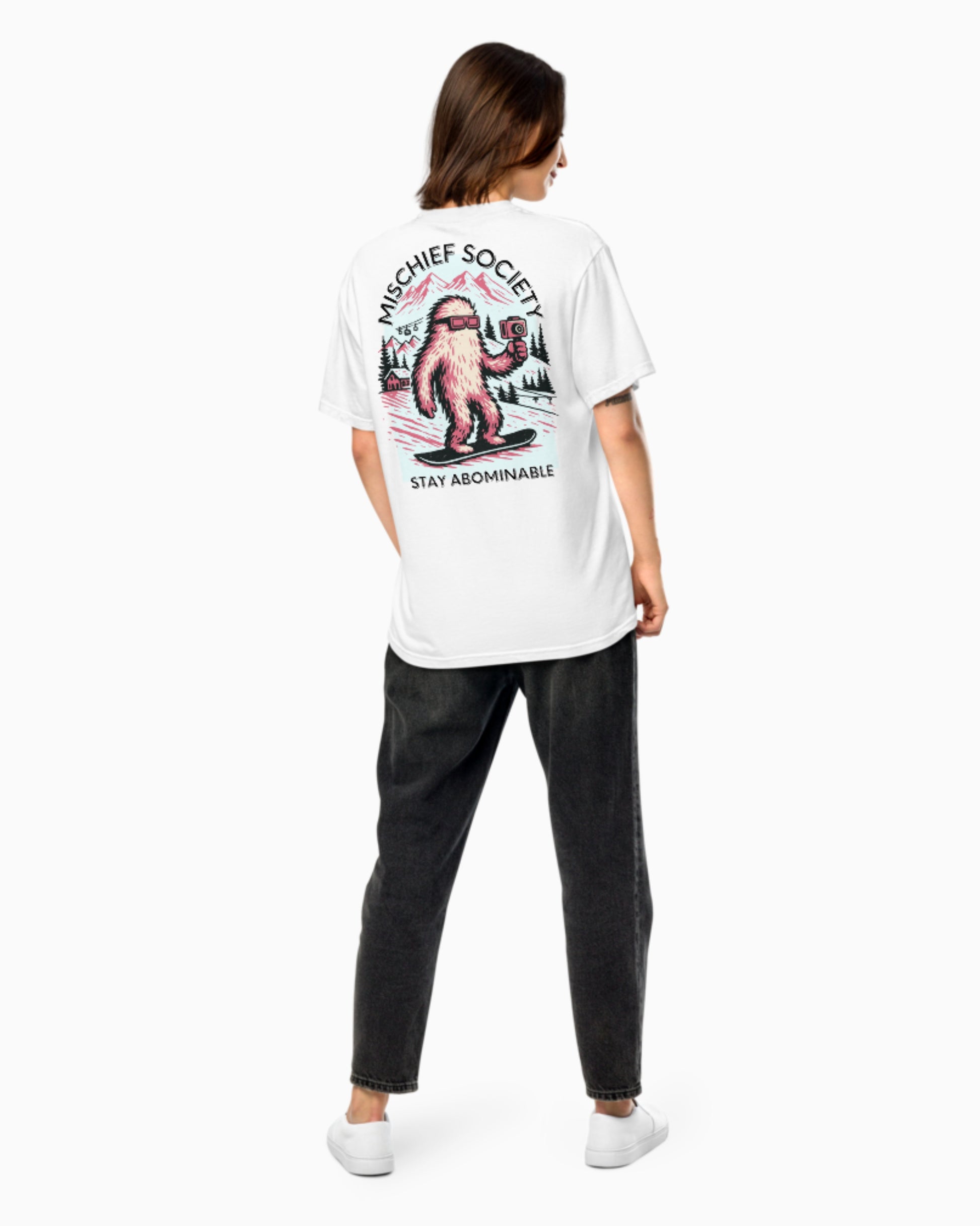 Mischief Society Abominable Yeti - Adult White Shirt - Model Back