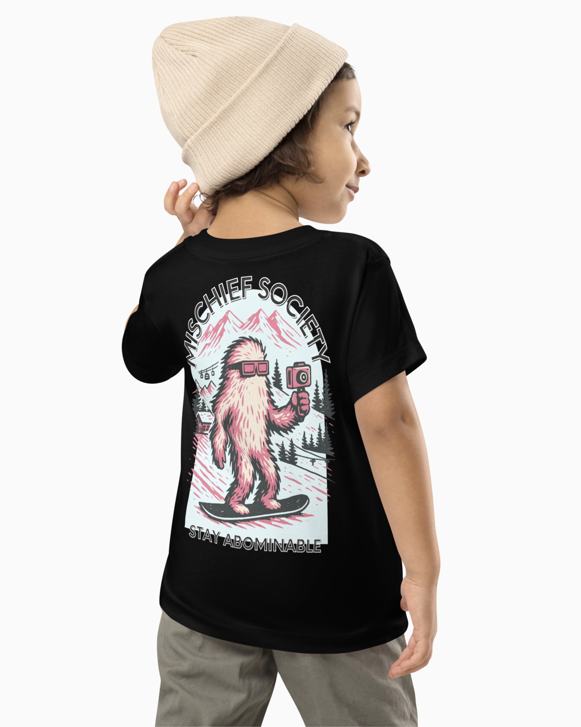 Mischief Society Stay Abominable Yeti - Toddler Black Shirt - Back Model