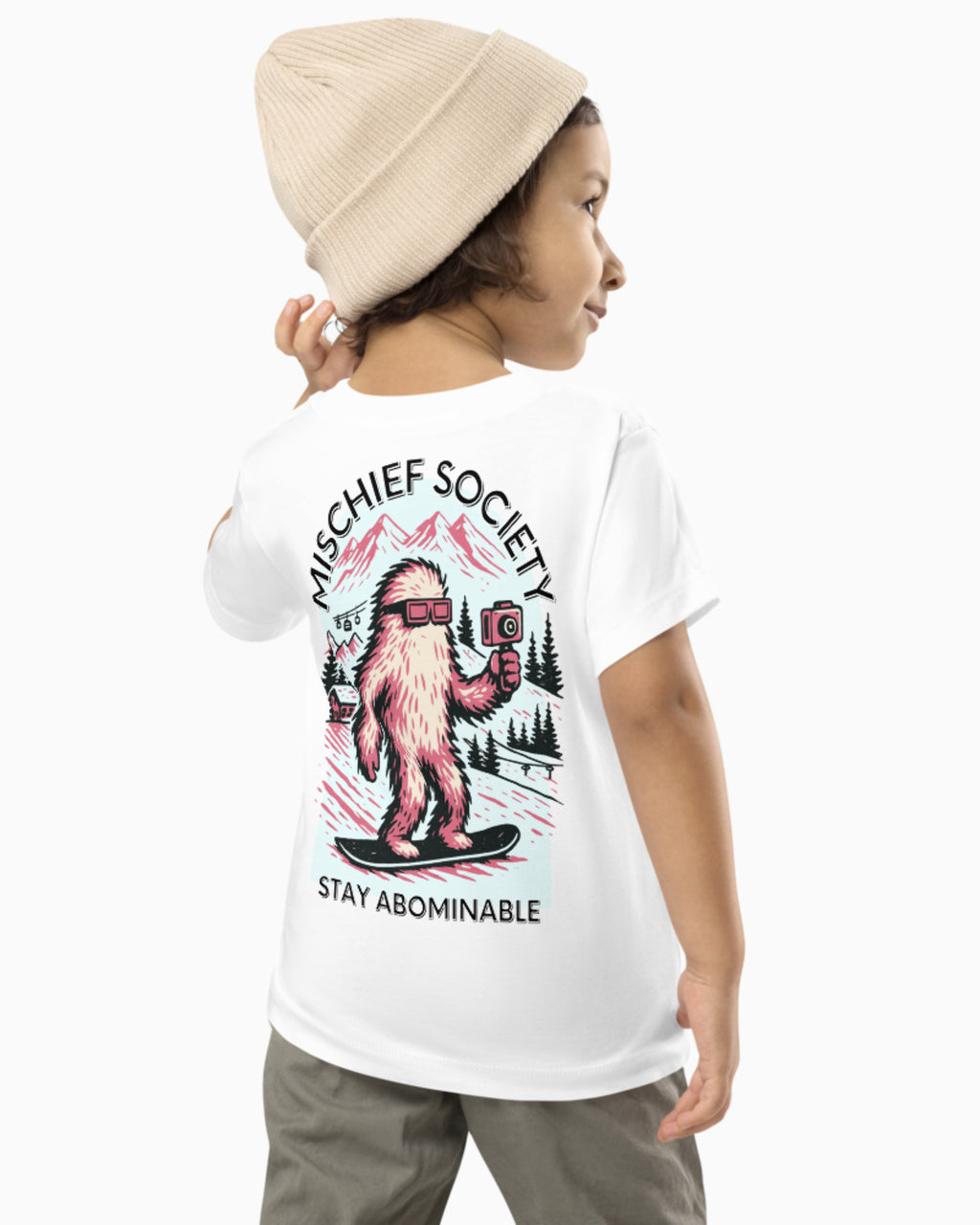 Mischief Society Stay Abominable Yeti - Toddler White Shirt - Model Back