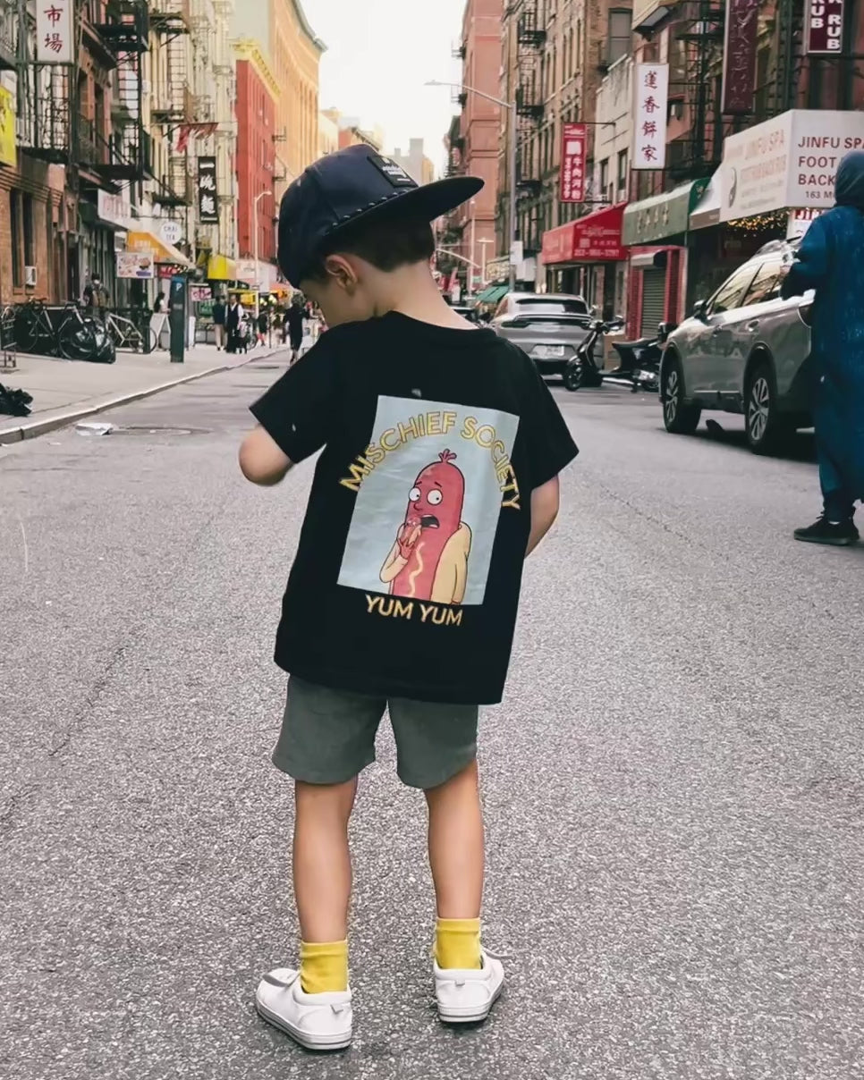 Mischief Society Hot Dog in NYC - Black Kid Shirt